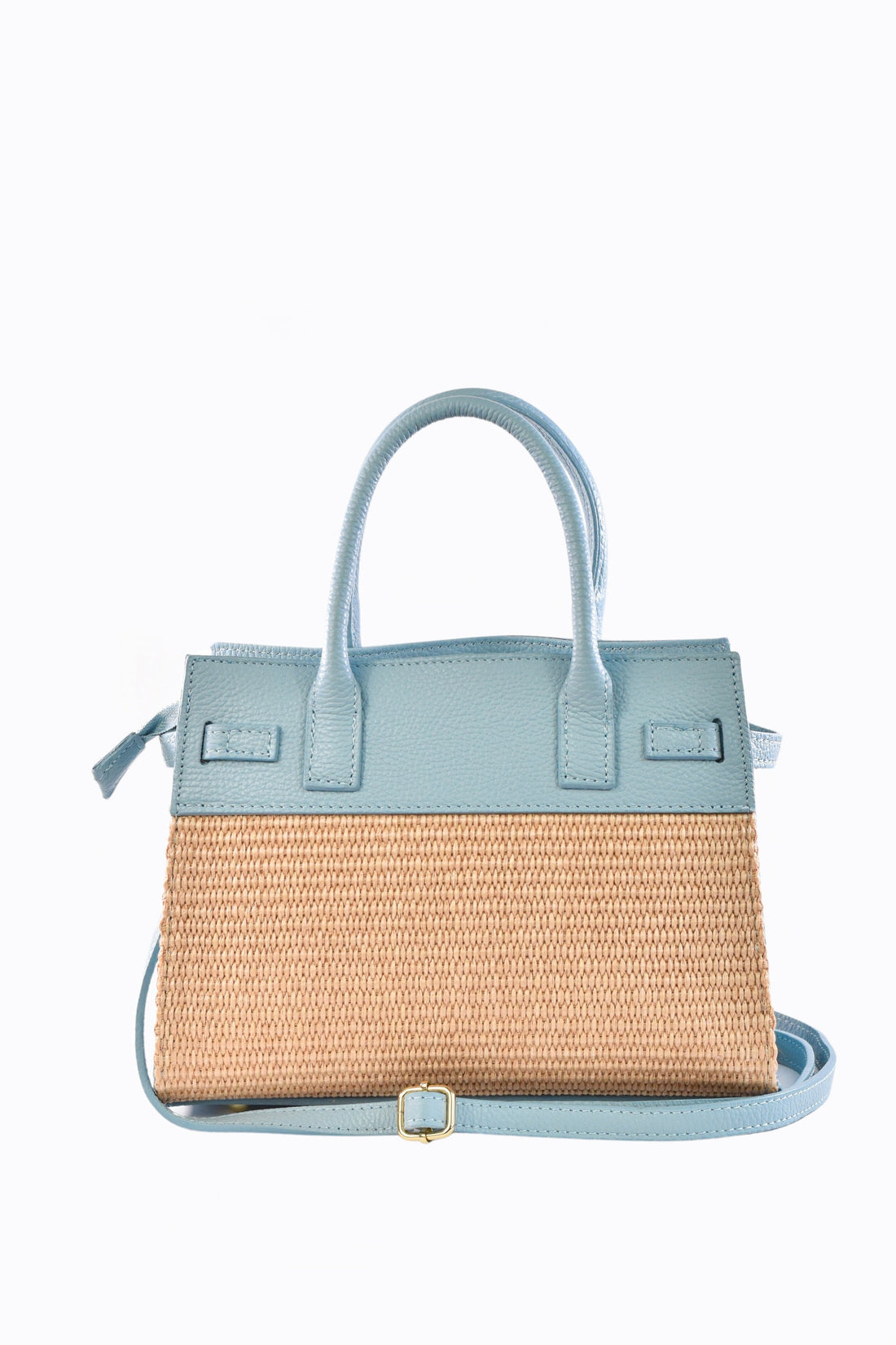 Grace Bag in Pale Blue Leather and Raphia