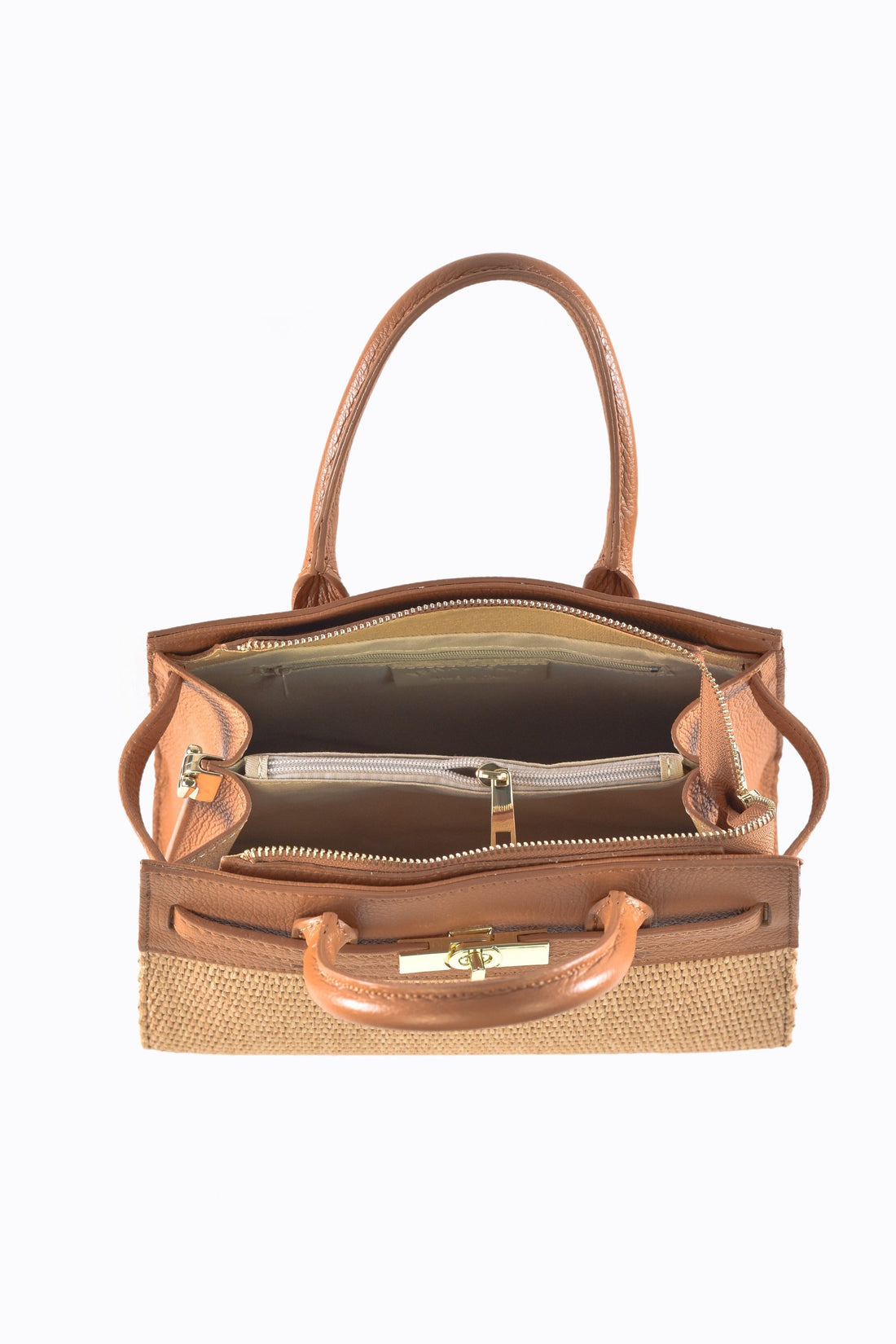 Grace Bag in Tan Leather and Raphia