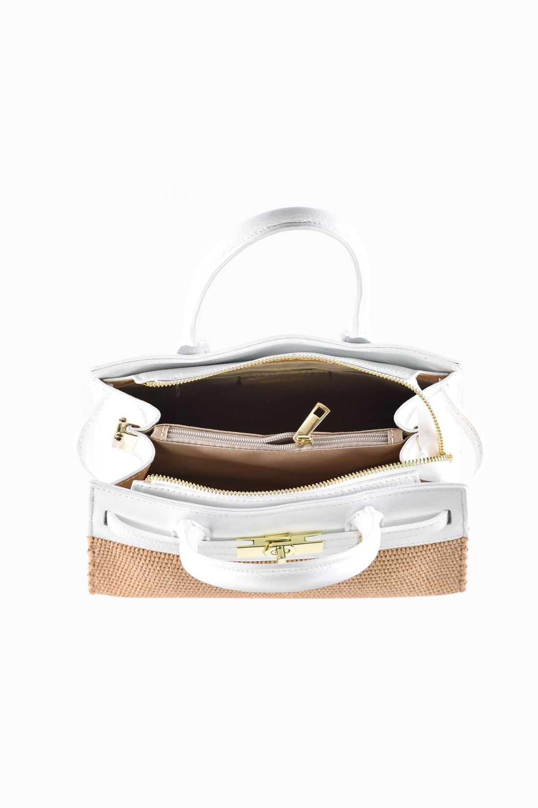 Grace Bag in White Leather and Raphia