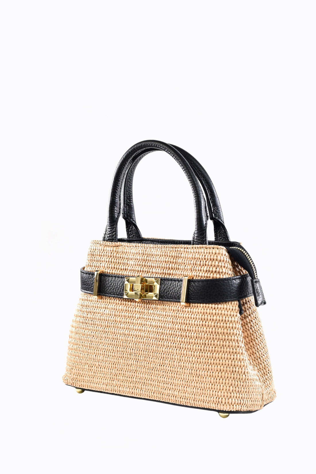Elysia Bag in Black Leather and Raphia