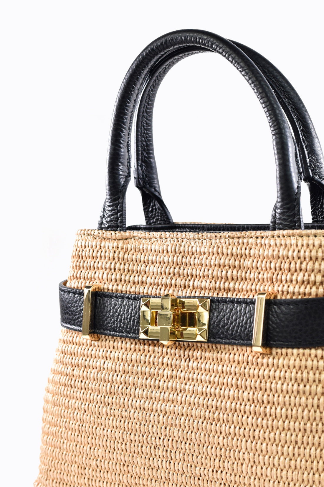 Elysia Bag in Black Leather and Raphia