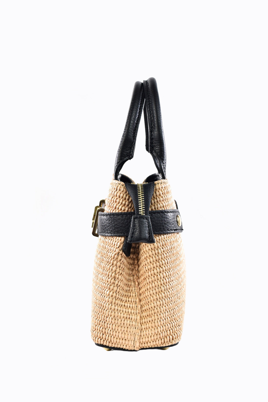 Elysia Bag in Black Leather and Raphia