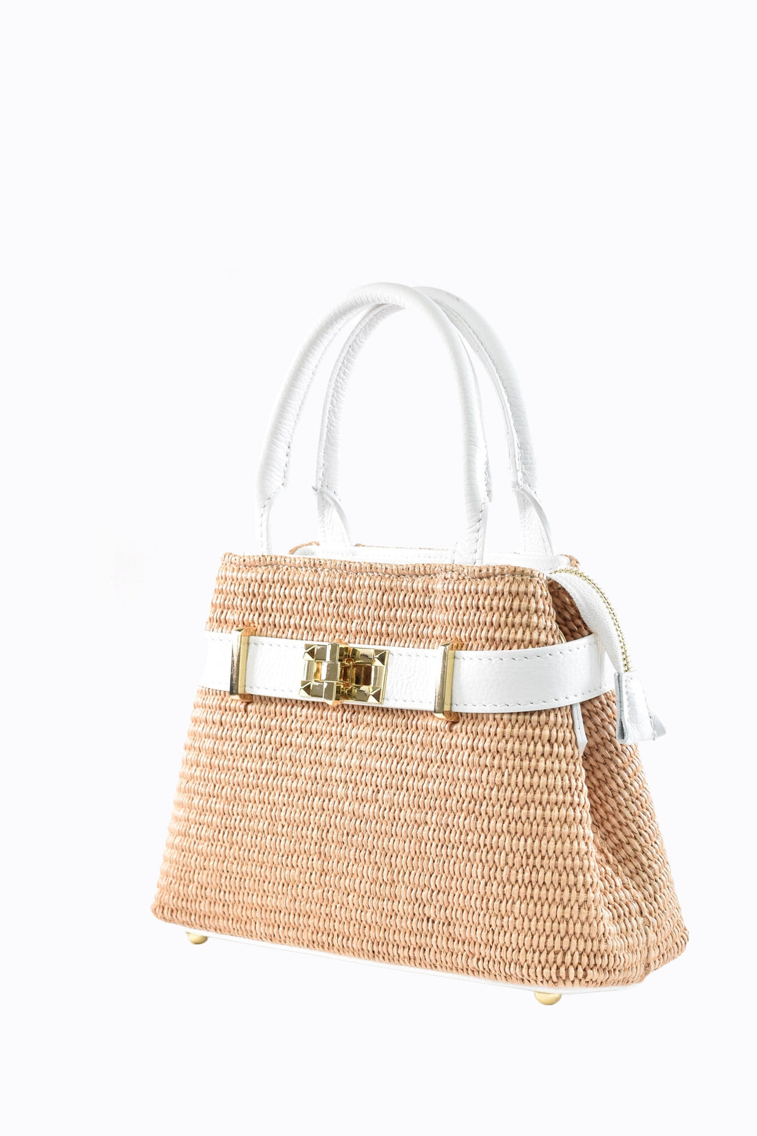 Elysia Bag in White Leather and Raphia