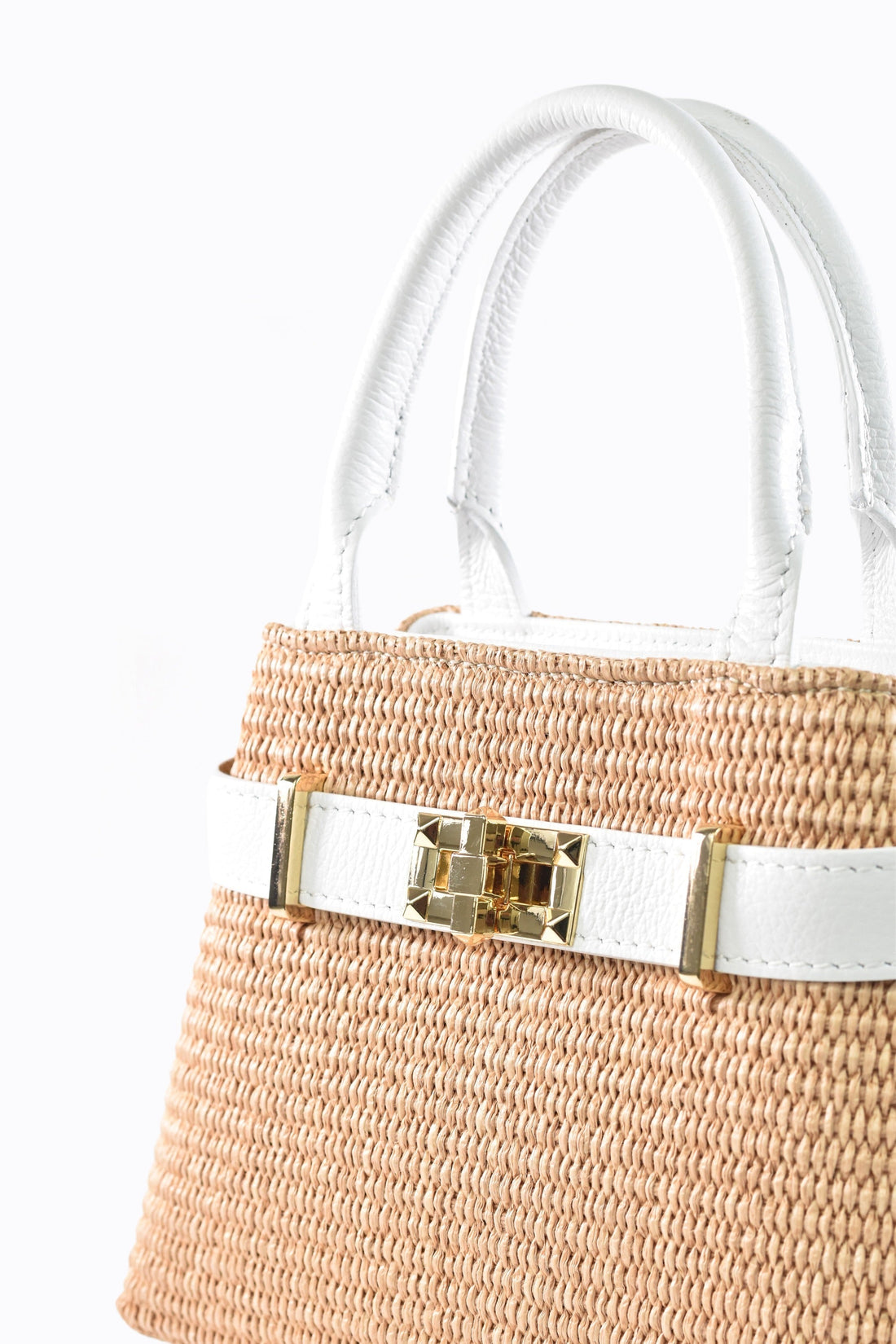 Elysia Bag in White Leather and Raphia