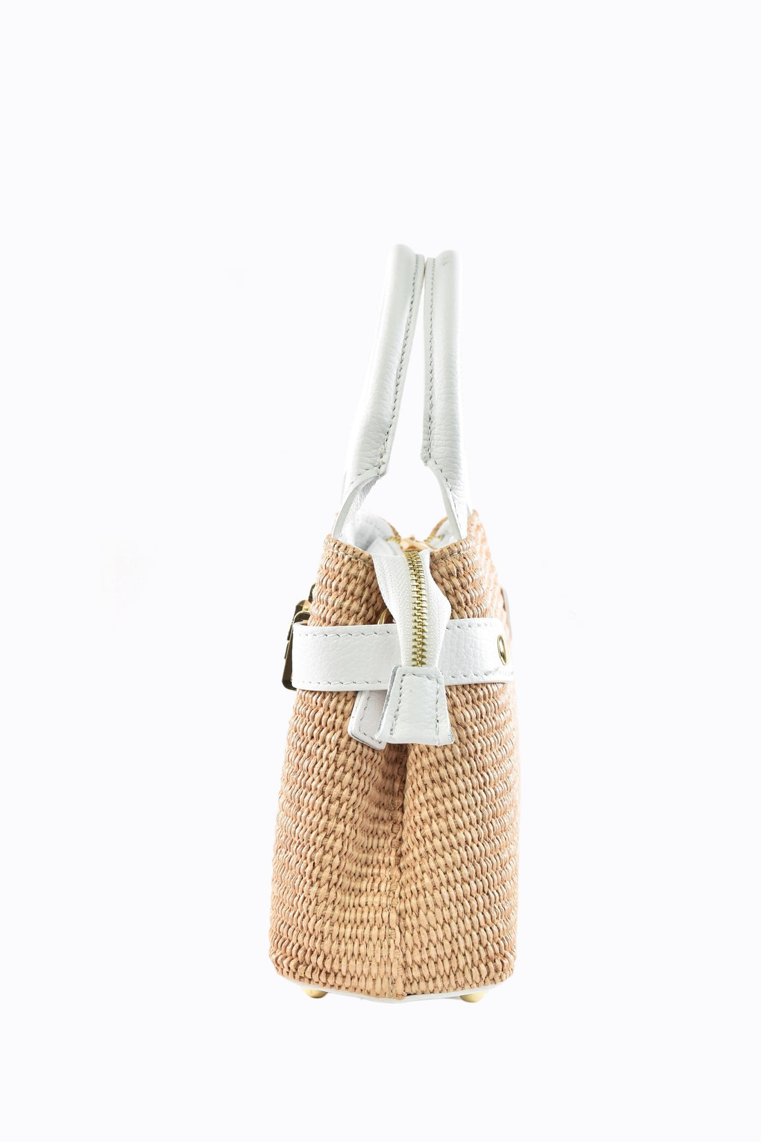 Elysia Bag in White Leather and Raphia