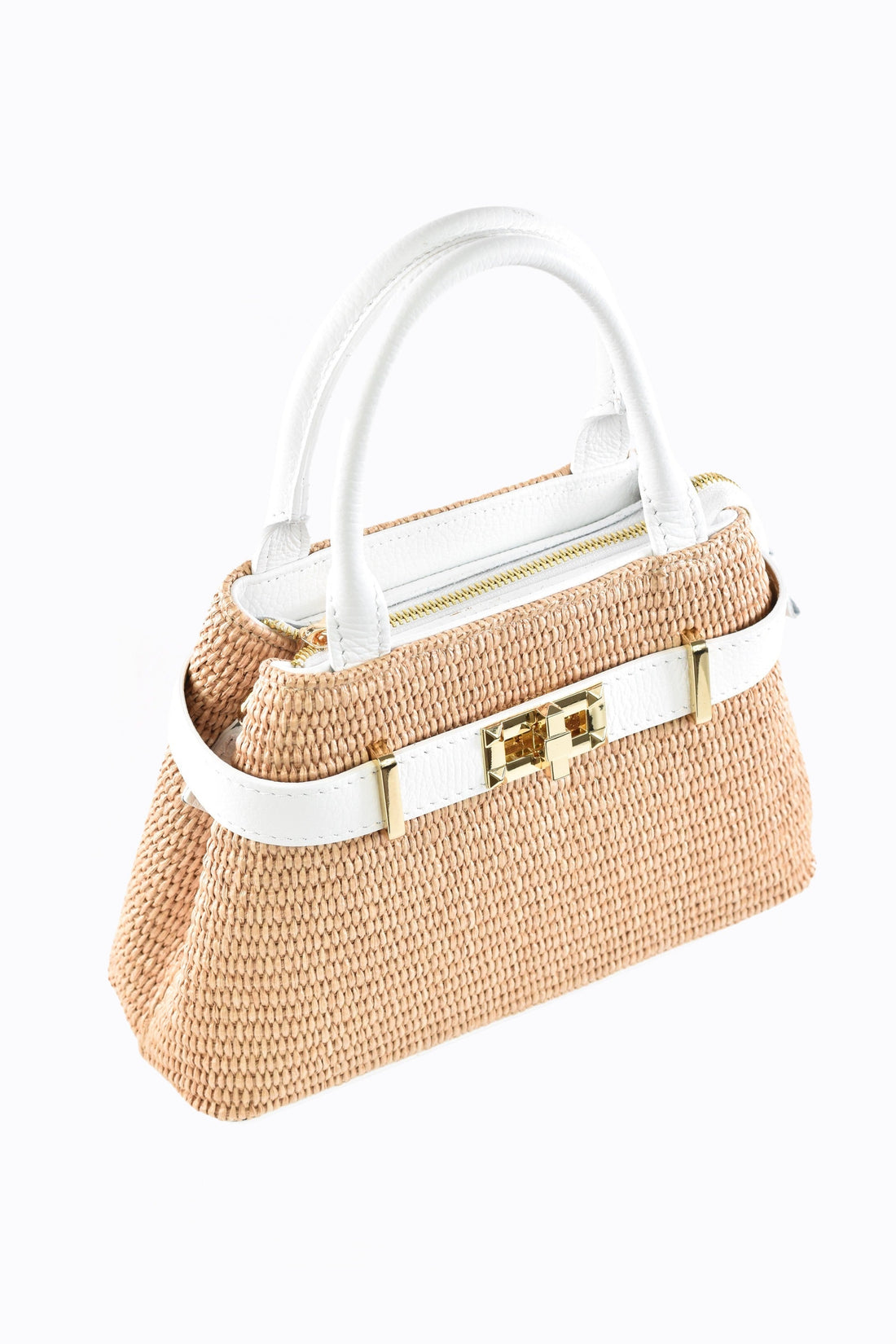 Elysia Bag in White Leather and Raphia