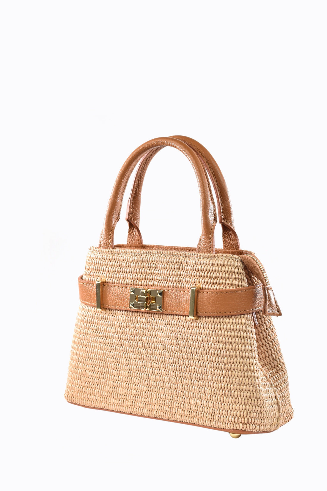 Elysia Bag in Tan Leather and Raphia