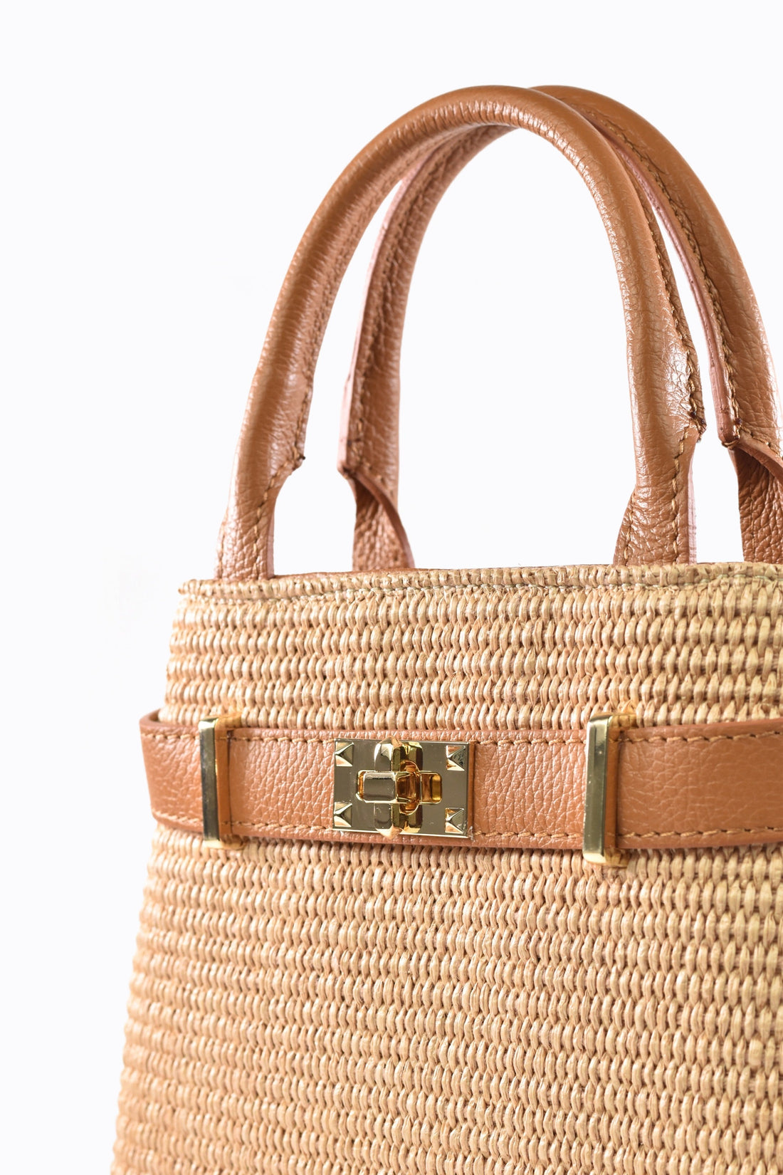 Elysia Bag in Tan Leather and Raphia