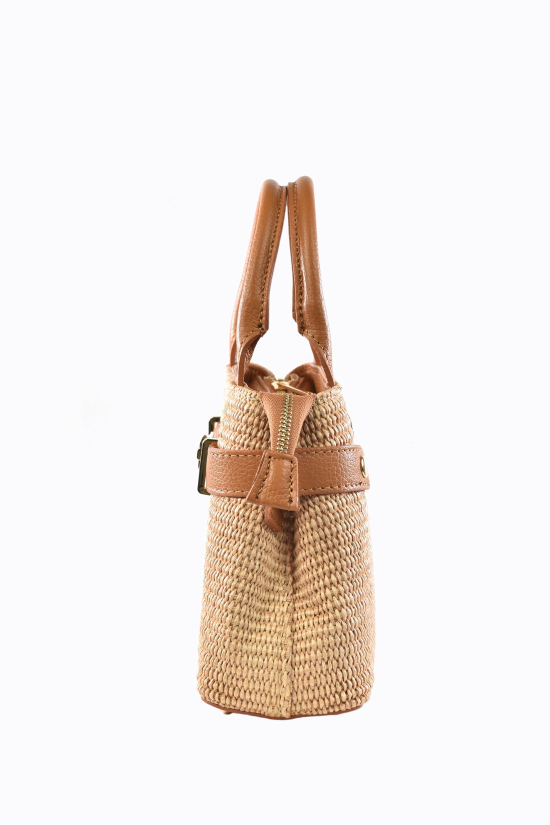 Elysia Bag in Tan Leather and Raphia