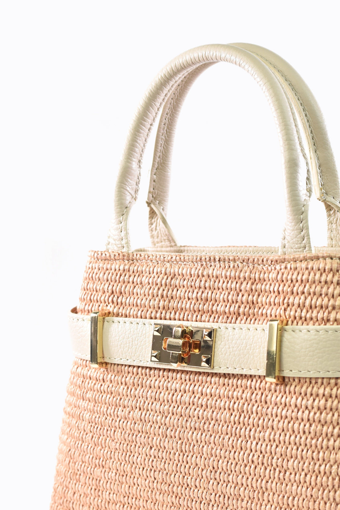 Elysia Bag in Beige Leather and Raphia
