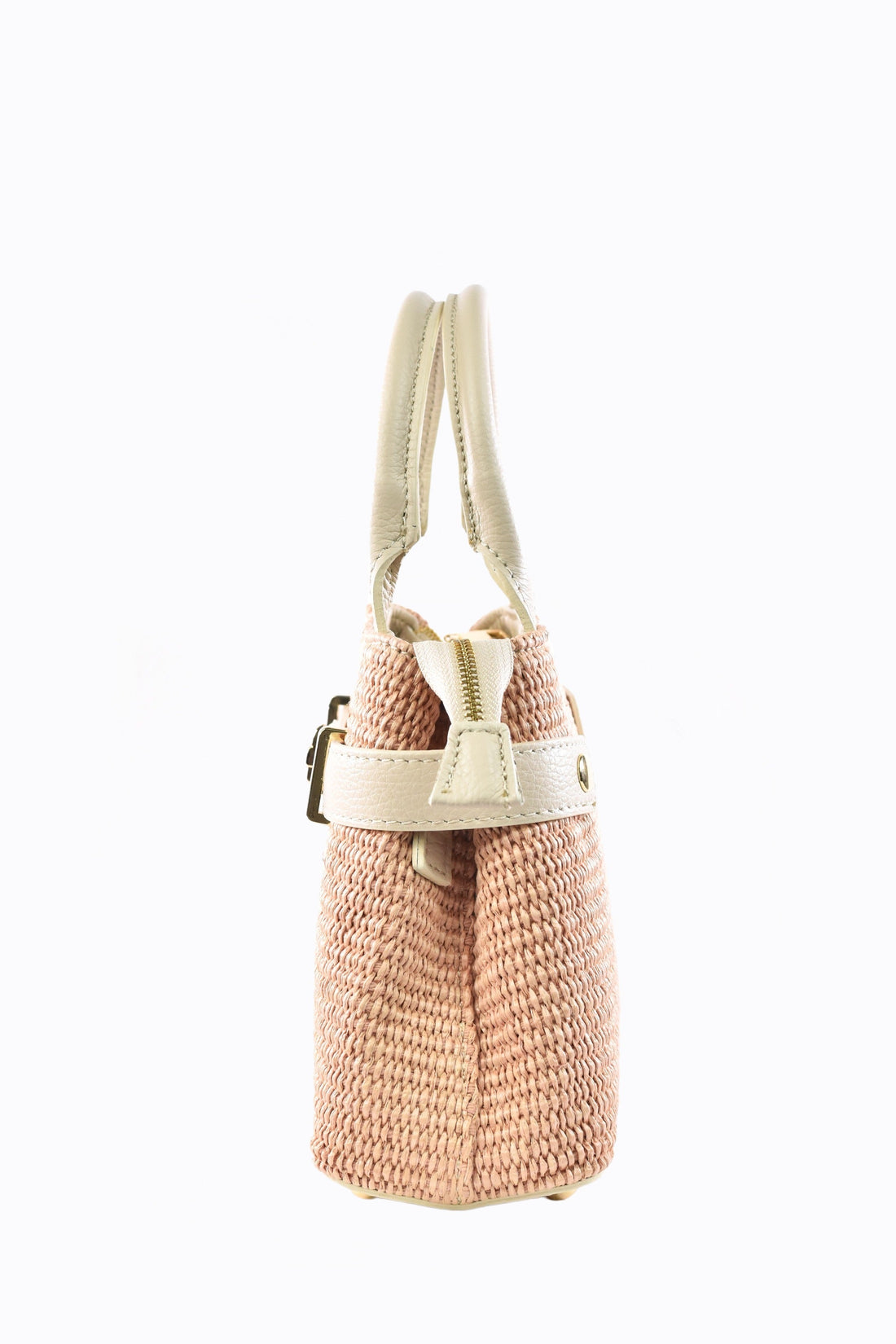 Elysia Bag in Beige Leather and Raphia