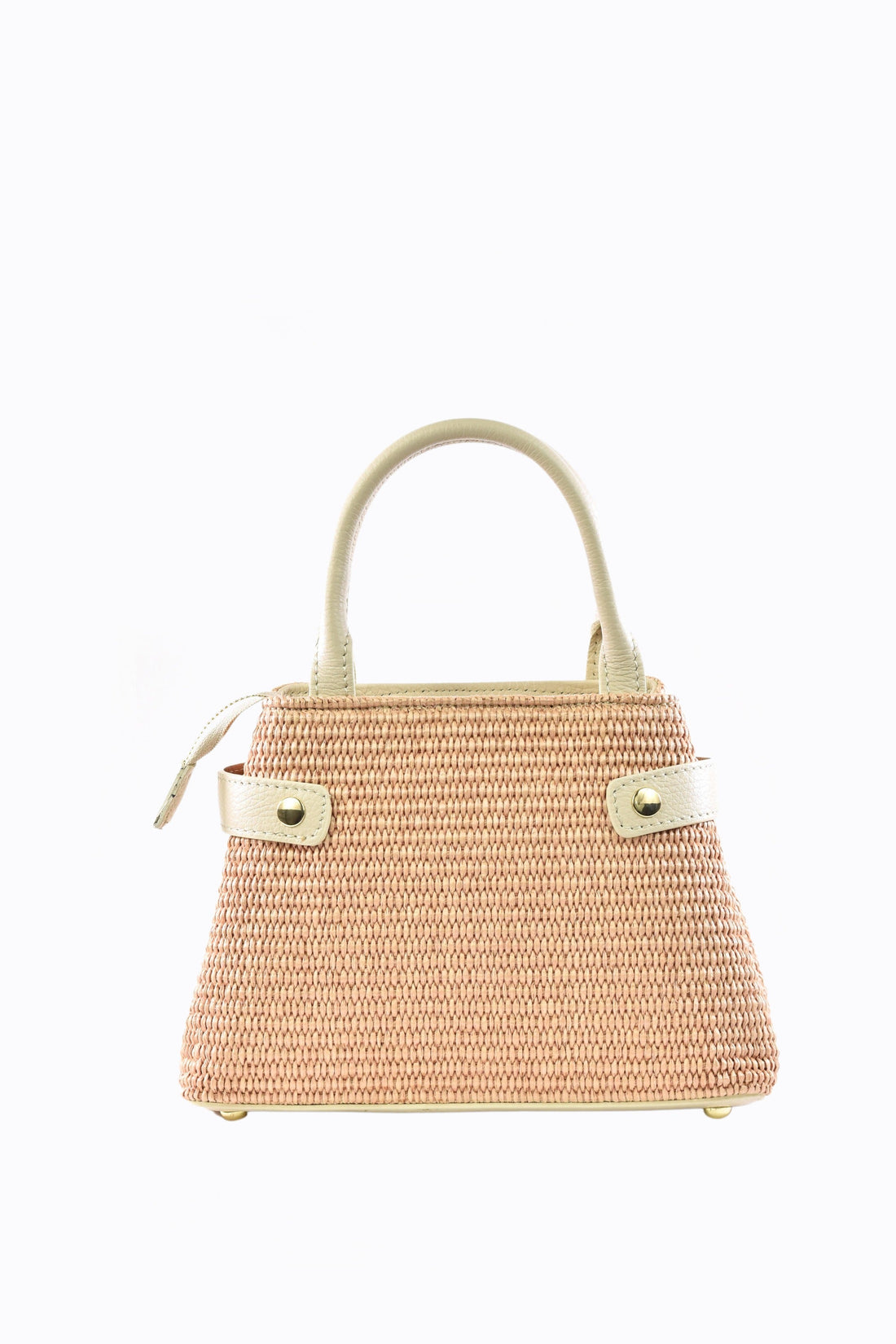 Elysia Bag in Beige Leather and Raphia