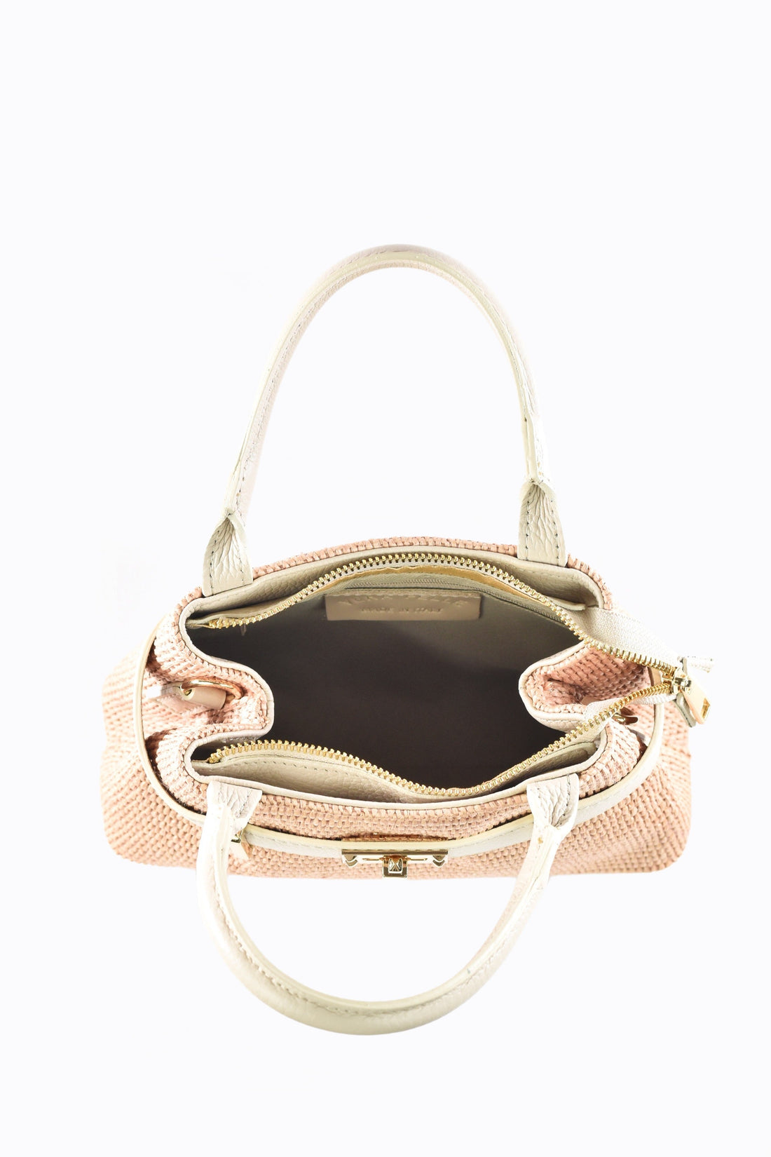Elysia Bag in Beige Leather and Raphia
