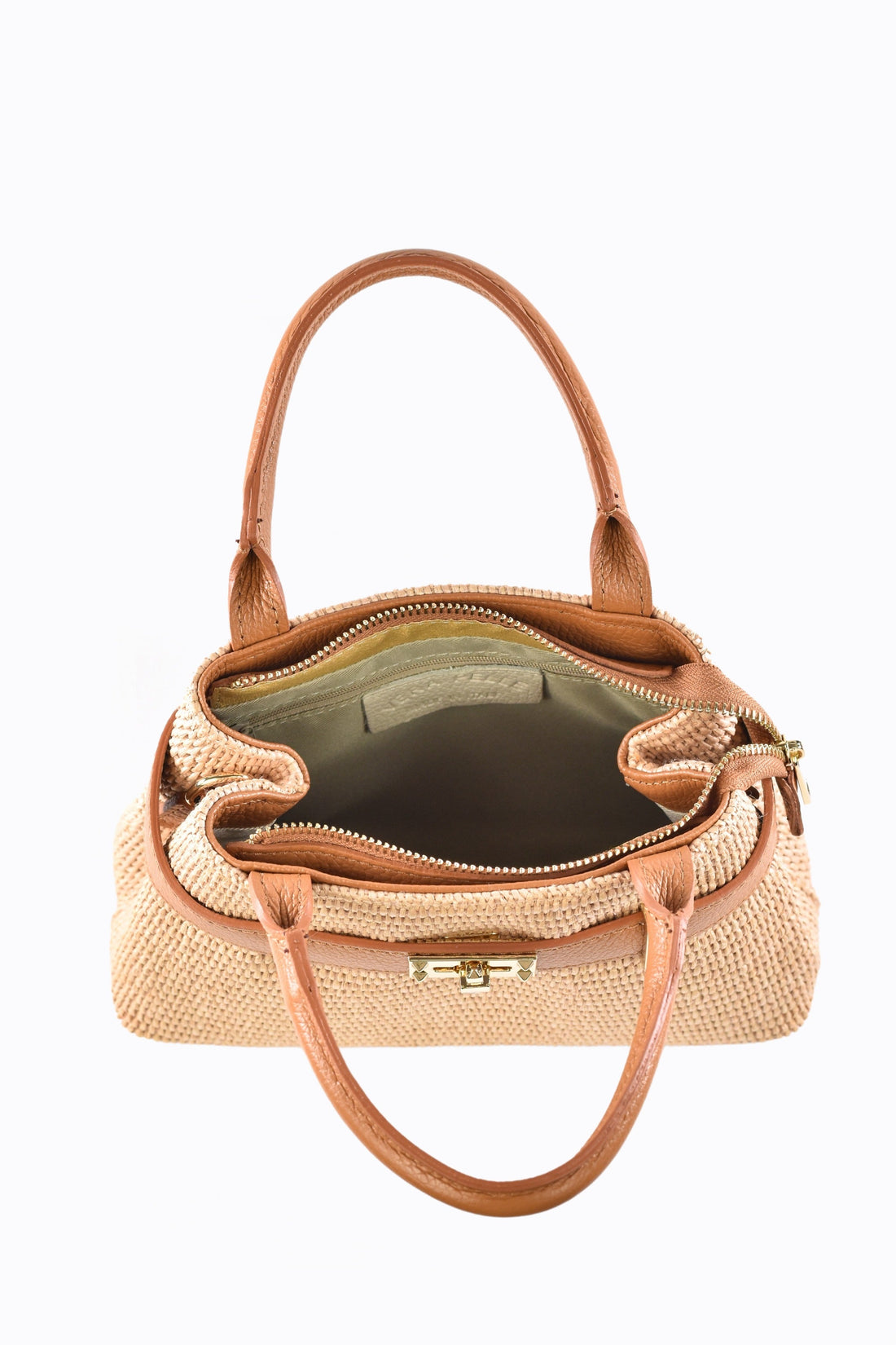 Elysia Bag in Tan Leather and Raphia