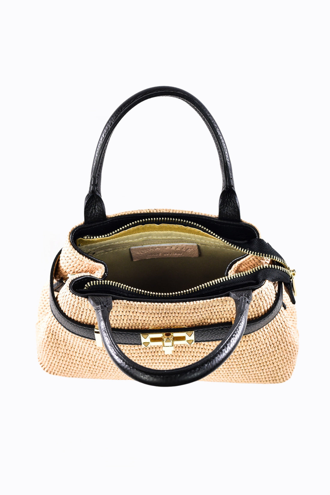 Elysia Bag in Black Leather and Raphia
