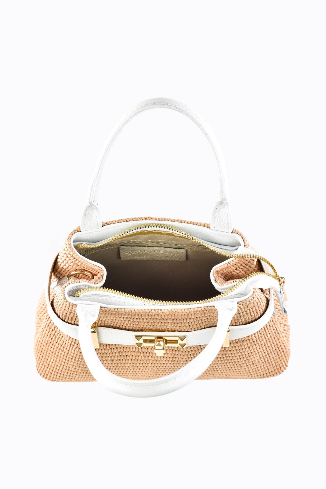 Elysia Bag in White Leather and Raphia