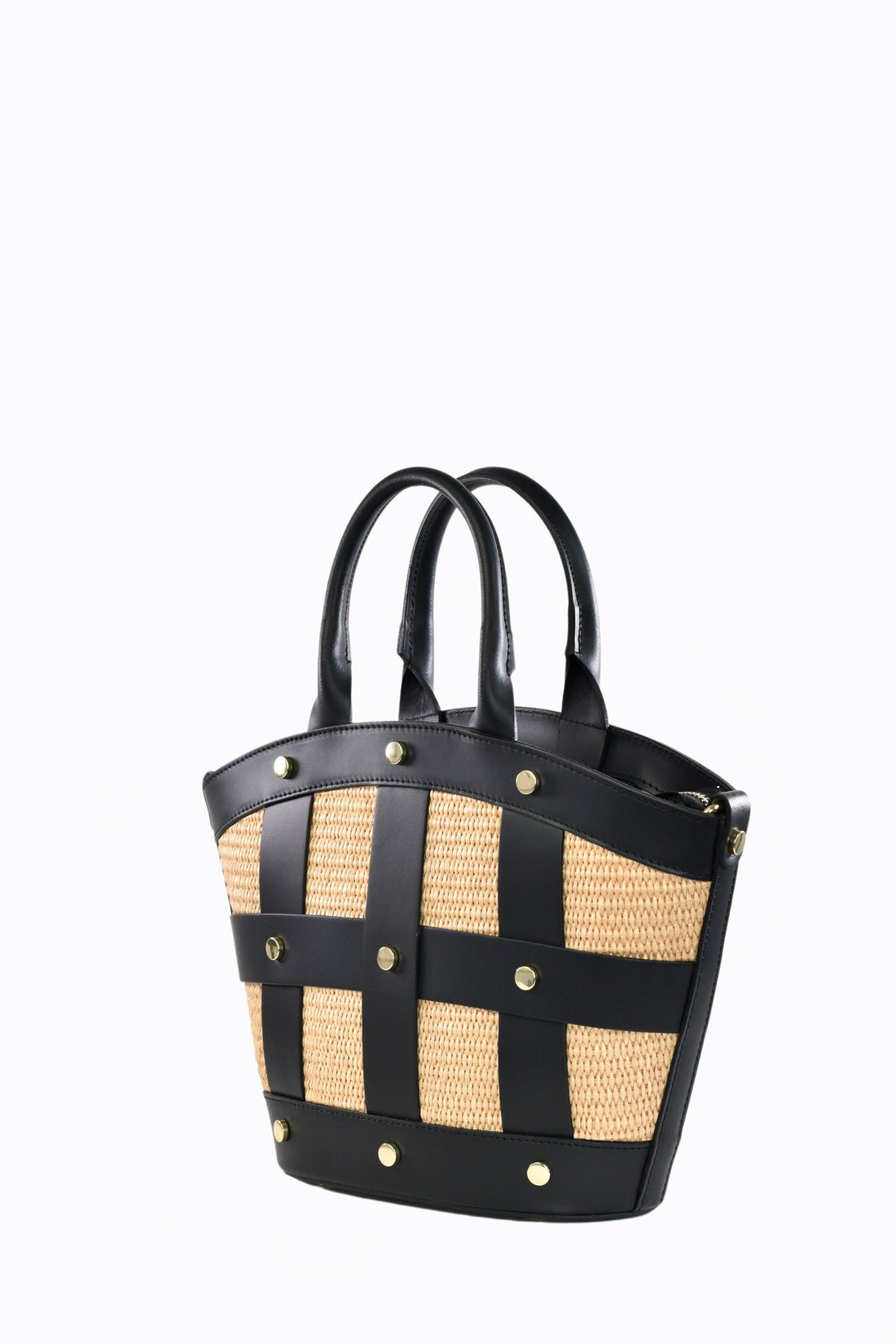 Jacqueline Bag in Black Brushed Leather and Raphia