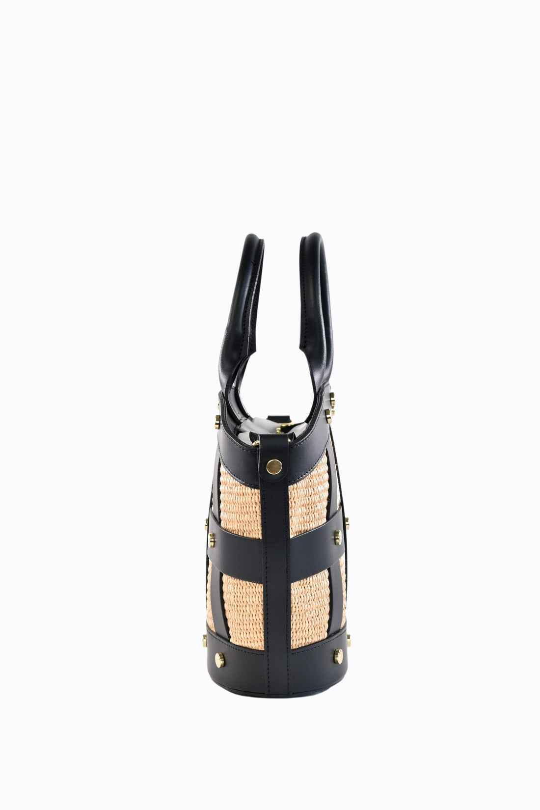 Jacqueline Bag in Black Brushed Leather and Raphia
