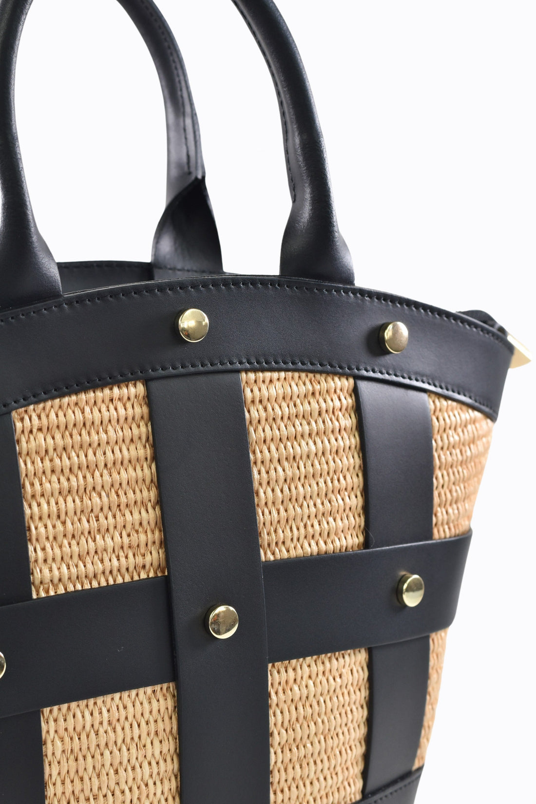 Jacqueline Bag in Black Brushed Leather and Raphia