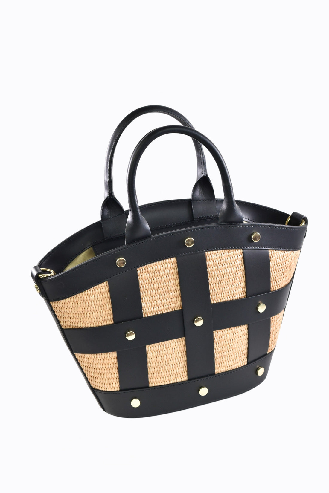 Jacqueline Bag in Black Brushed Leather and Raphia