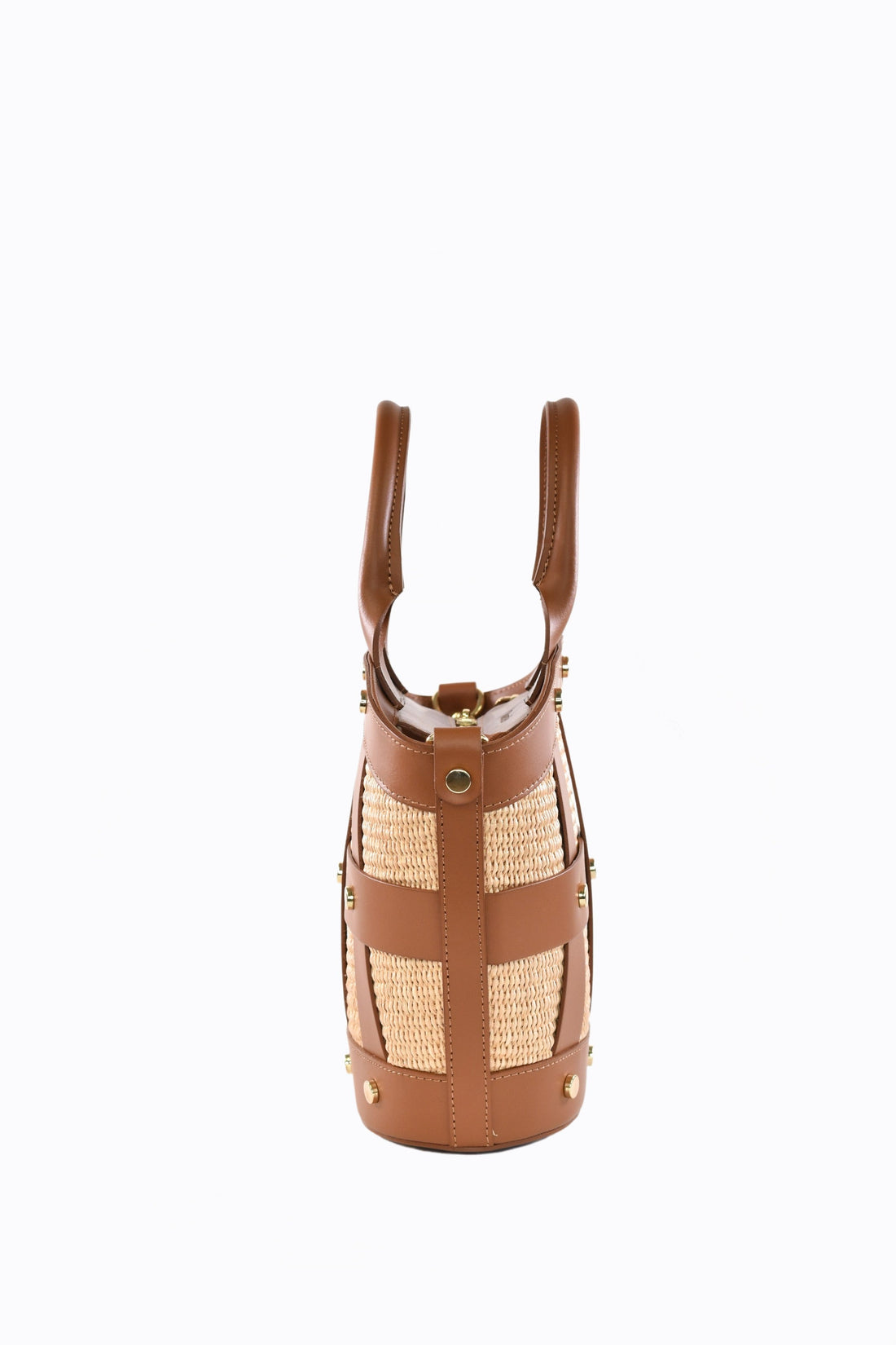 Jacqueline Bag in Tan Brushed Leather and Raphia