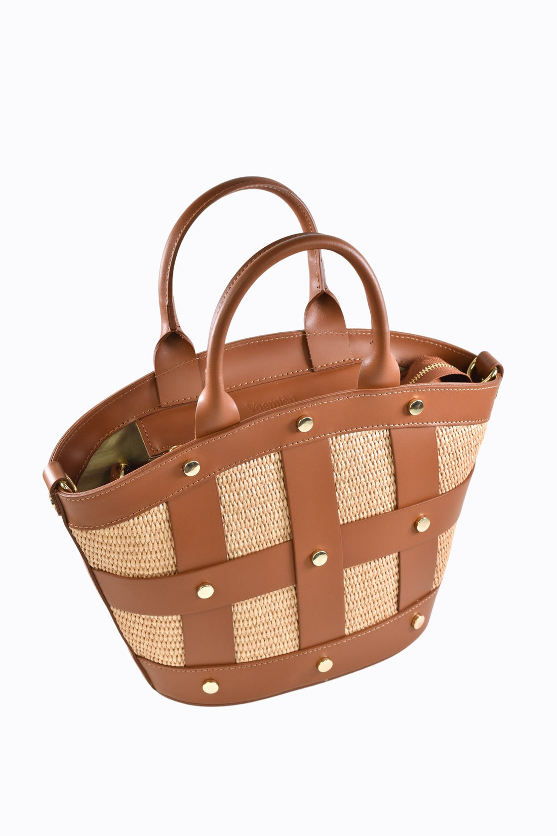 Jacqueline Bag in Tan Brushed Leather and Raphia