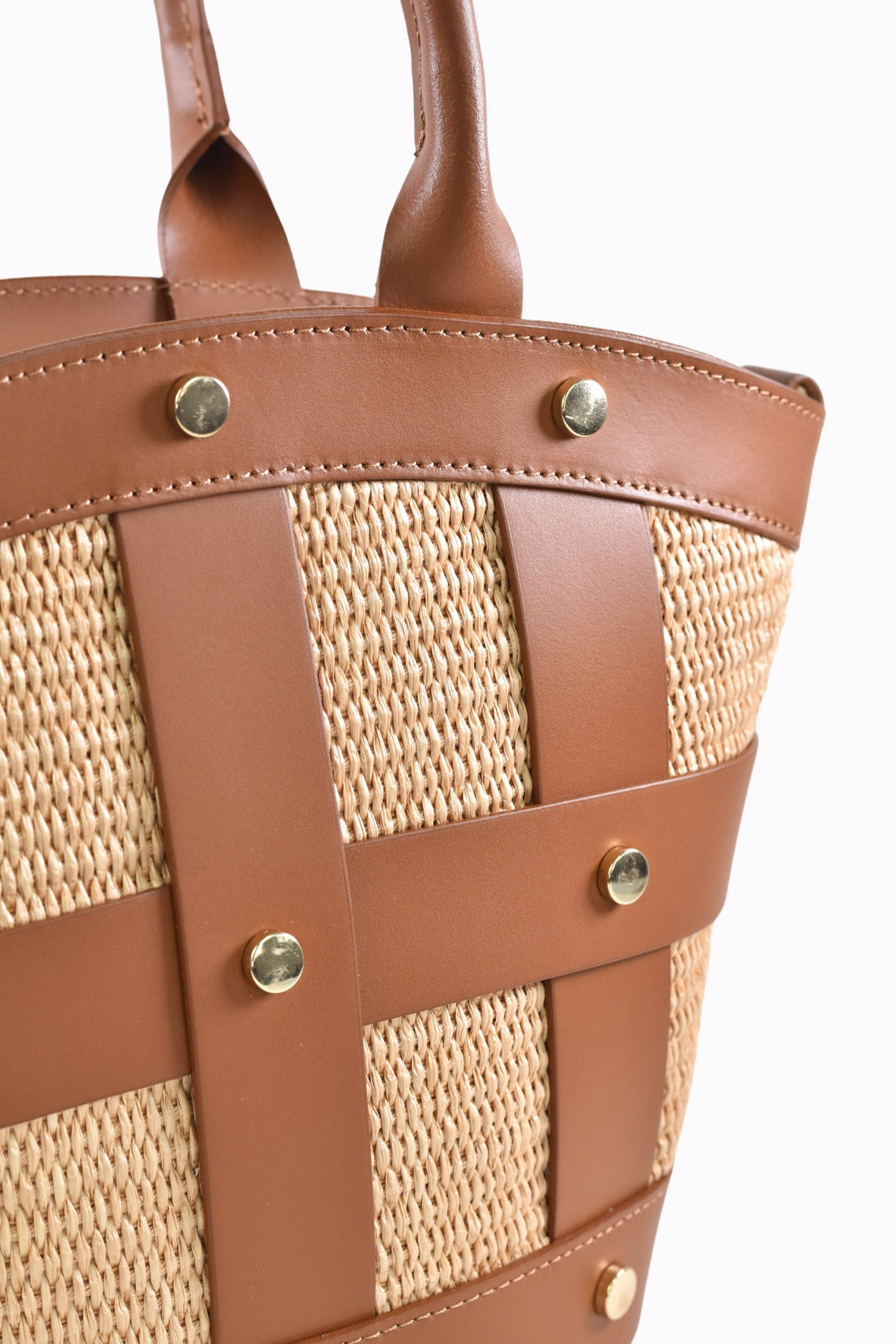 Jacqueline Bag in Tan Brushed Leather and Raphia