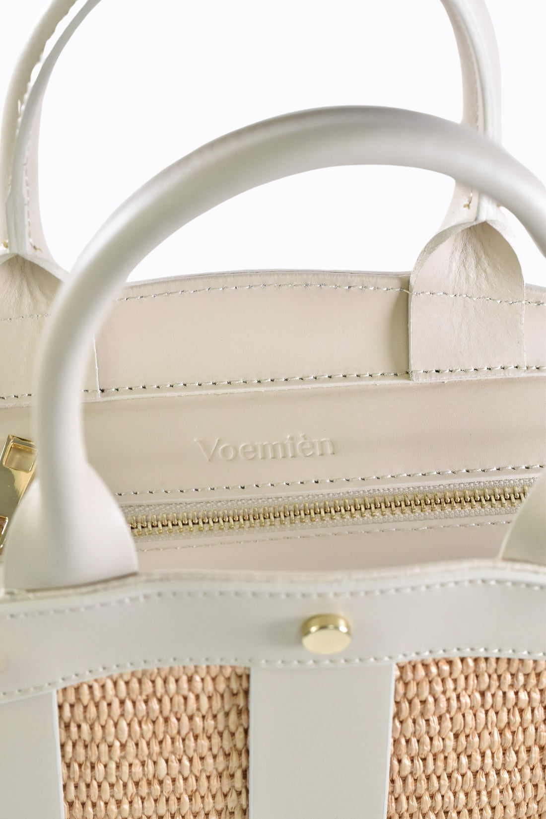Jacqueline Bag in Beige Brushed Leather and Raphia