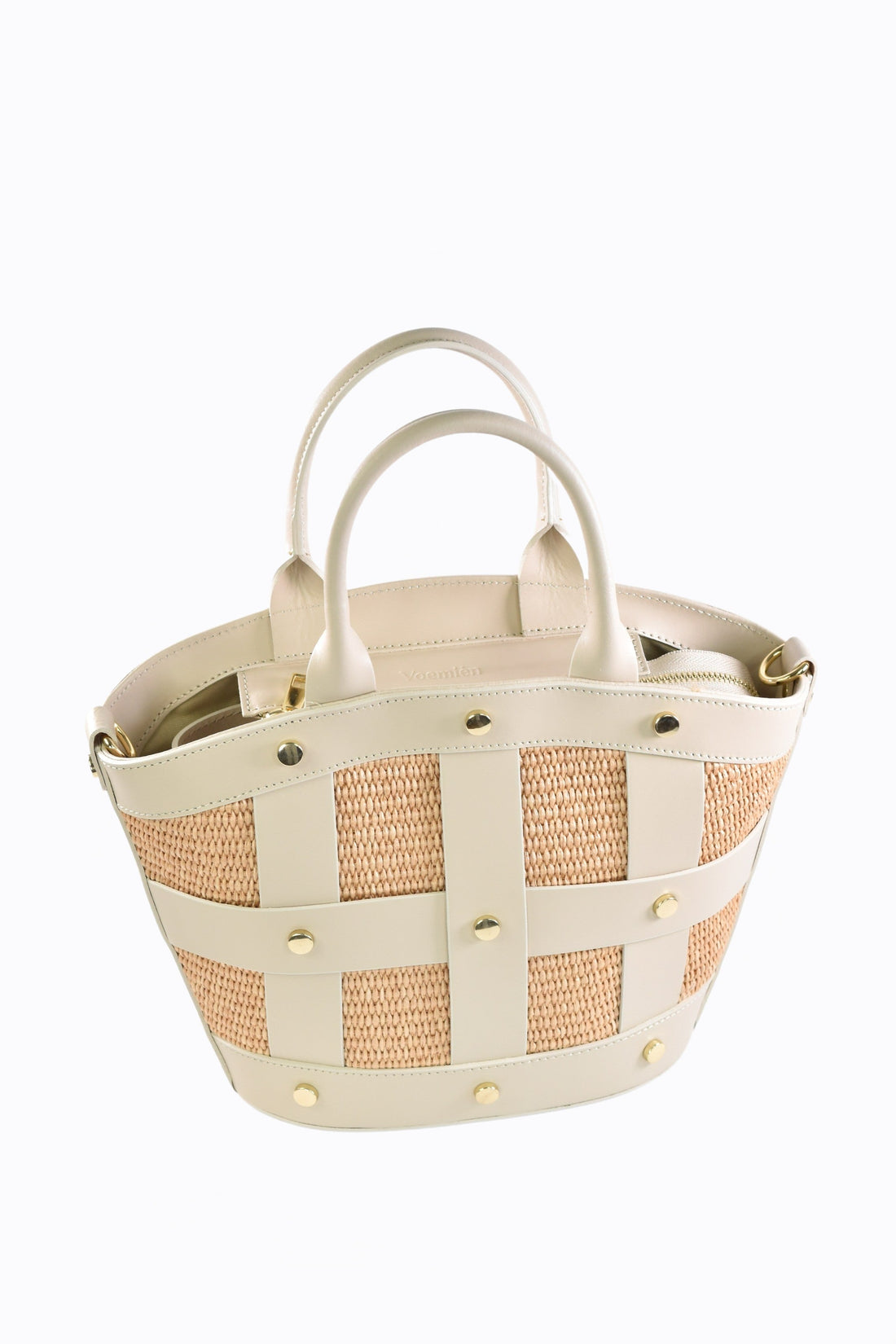 Jacqueline Bag in Beige Brushed Leather and Raphia