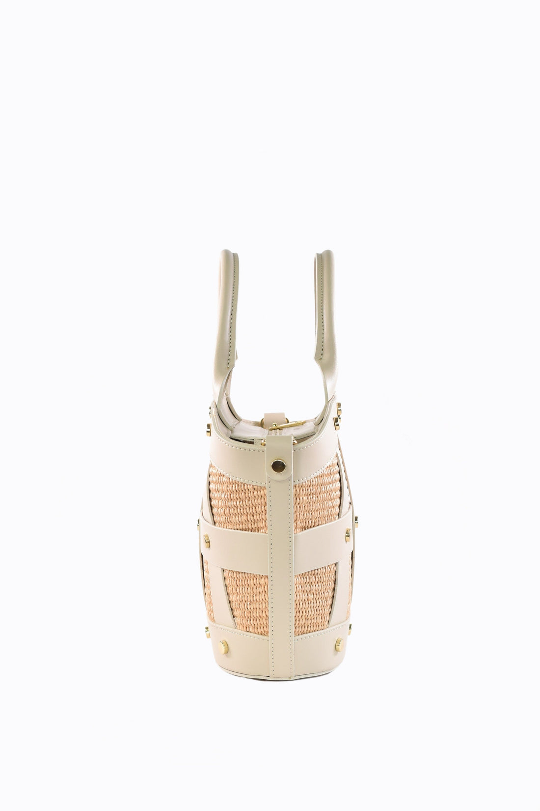 Jacqueline Bag in Beige Brushed Leather and Raphia