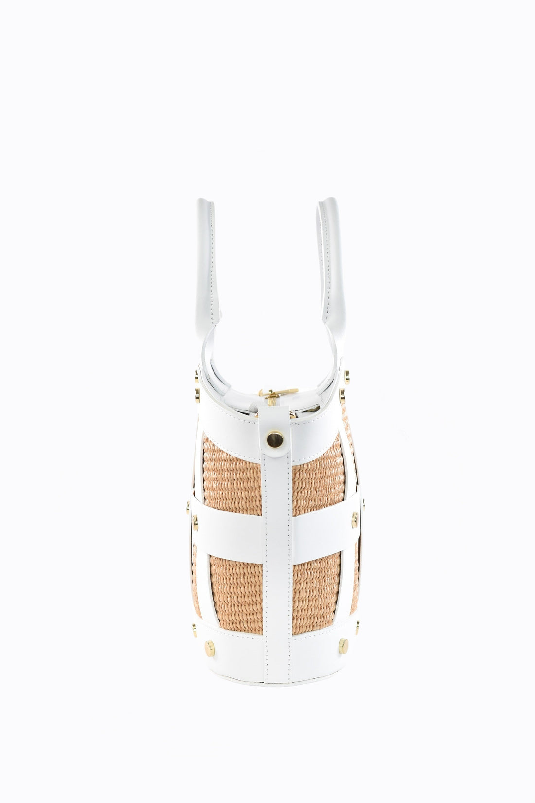 Jacqueline Bag in White Brushed Leather and Raphia