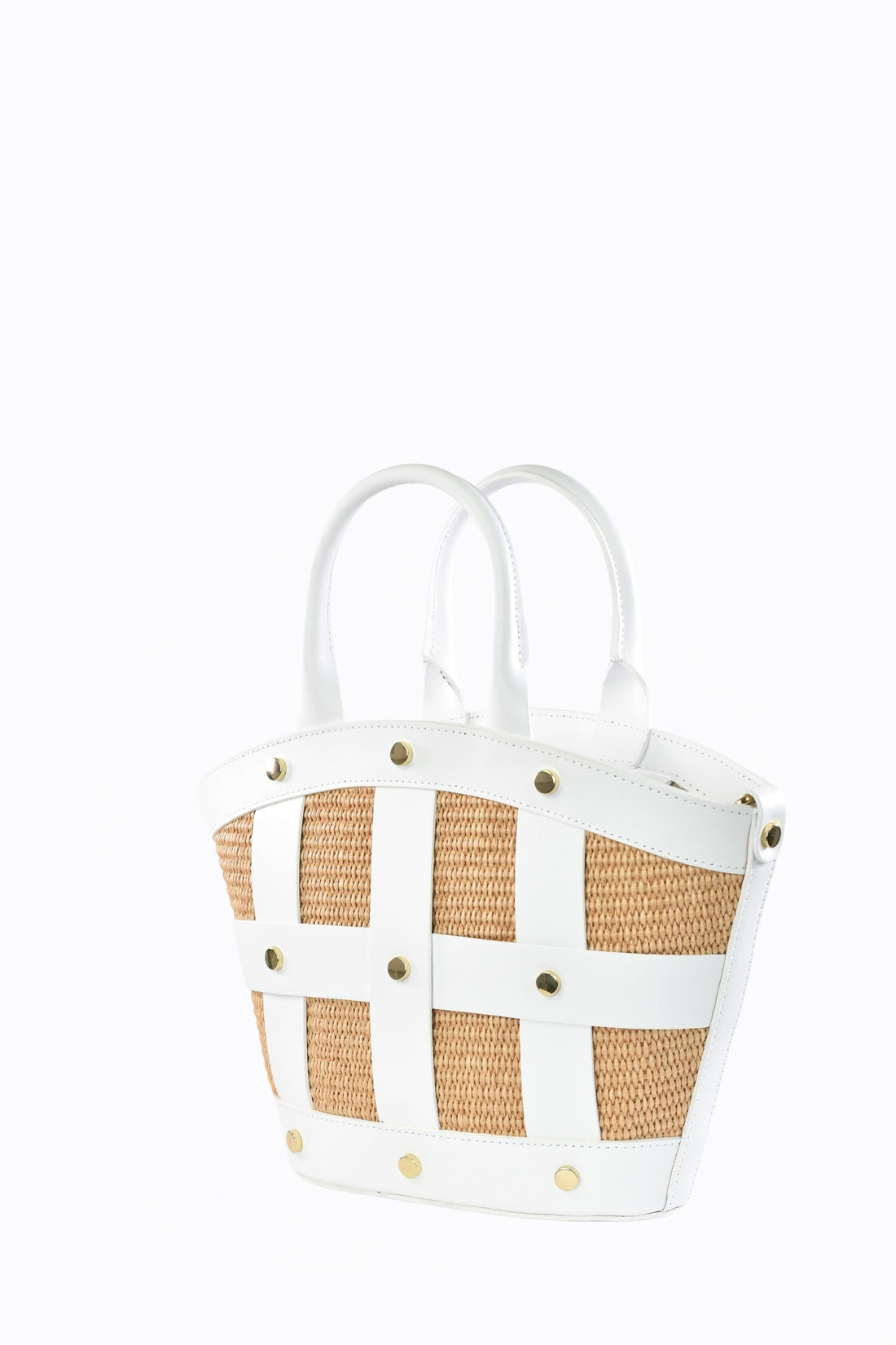 Jacqueline Bag in White Brushed Leather and Raphia