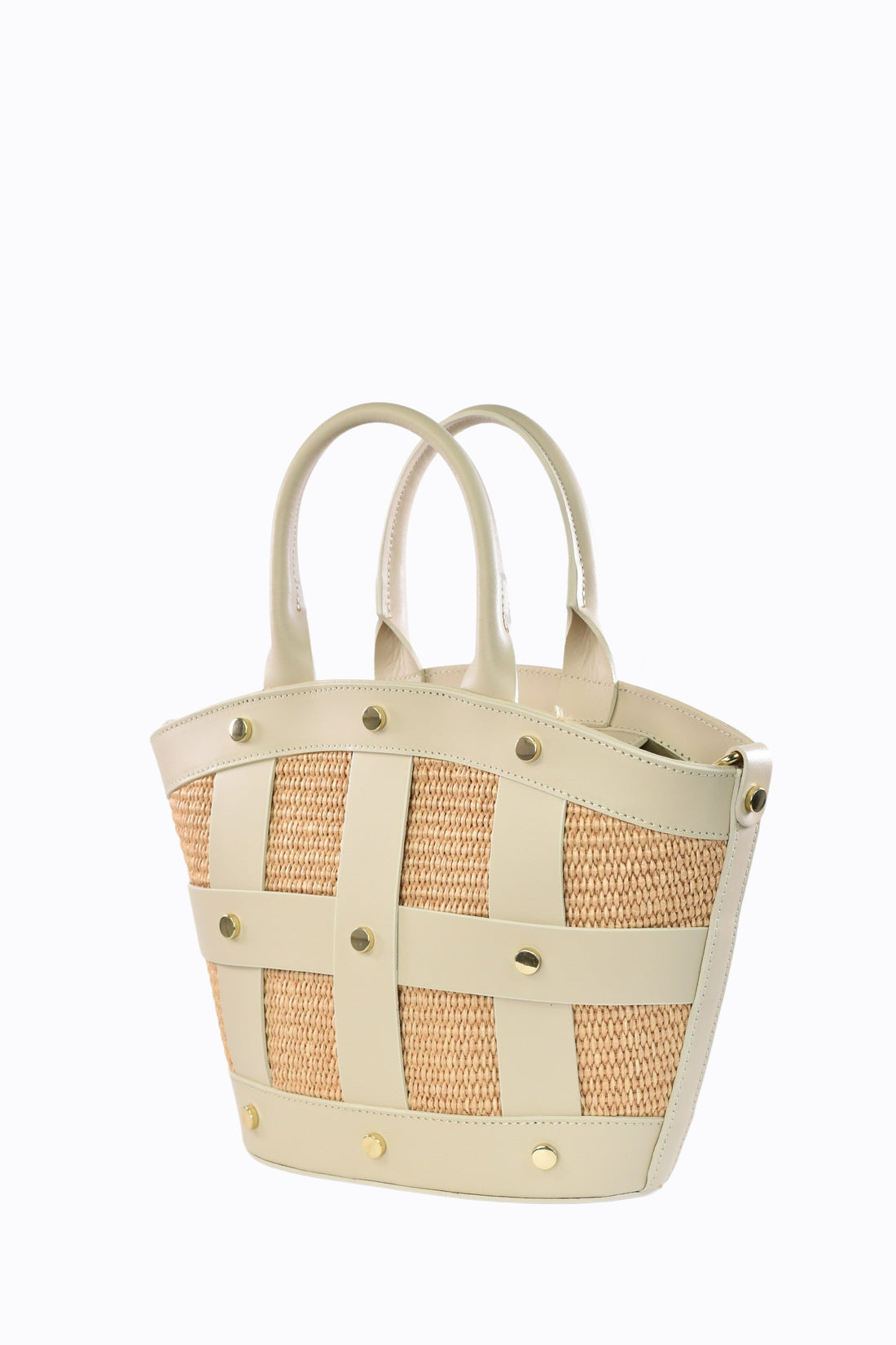 Jacqueline Bag in Beige Brushed Leather and Raphia