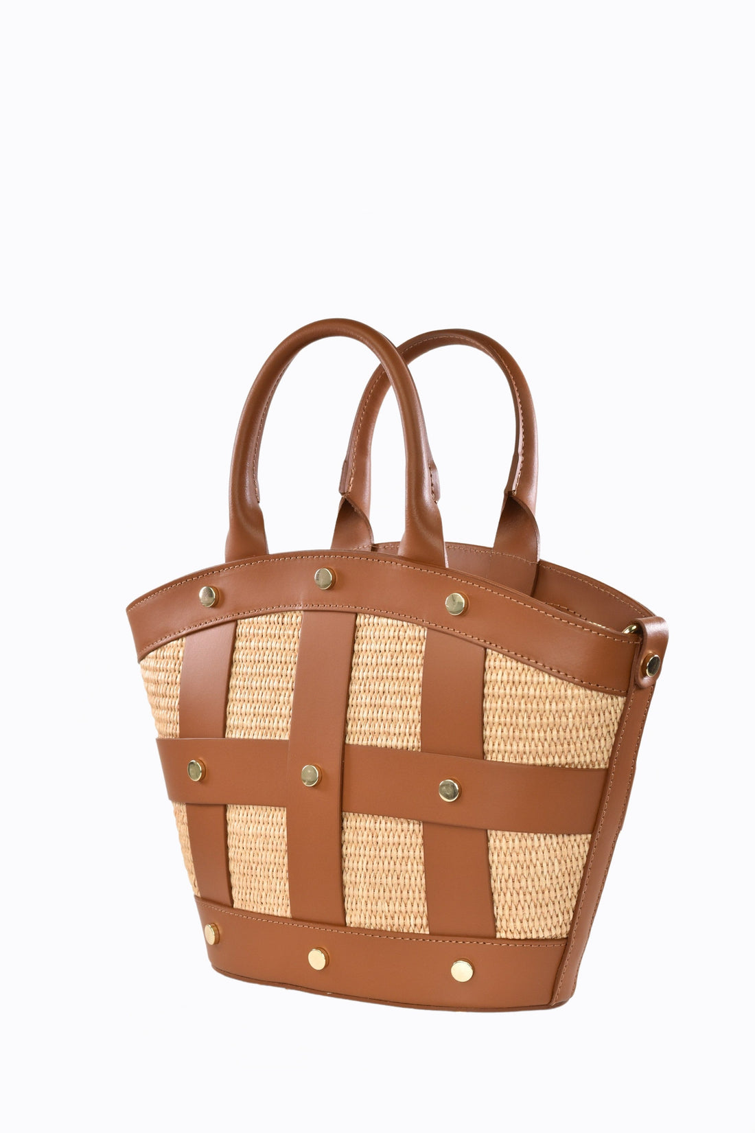 Jacqueline Bag in Tan Brushed Leather and Raphia