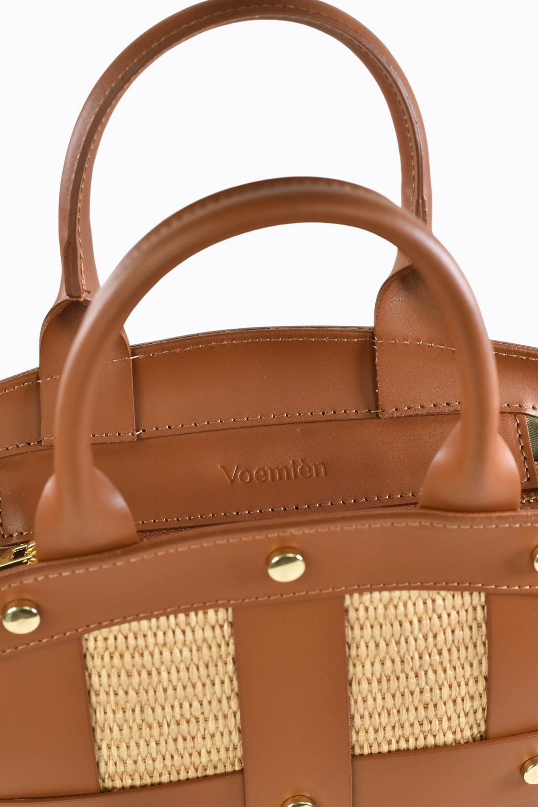 Jacqueline Bag in Tan Brushed Leather and Raphia