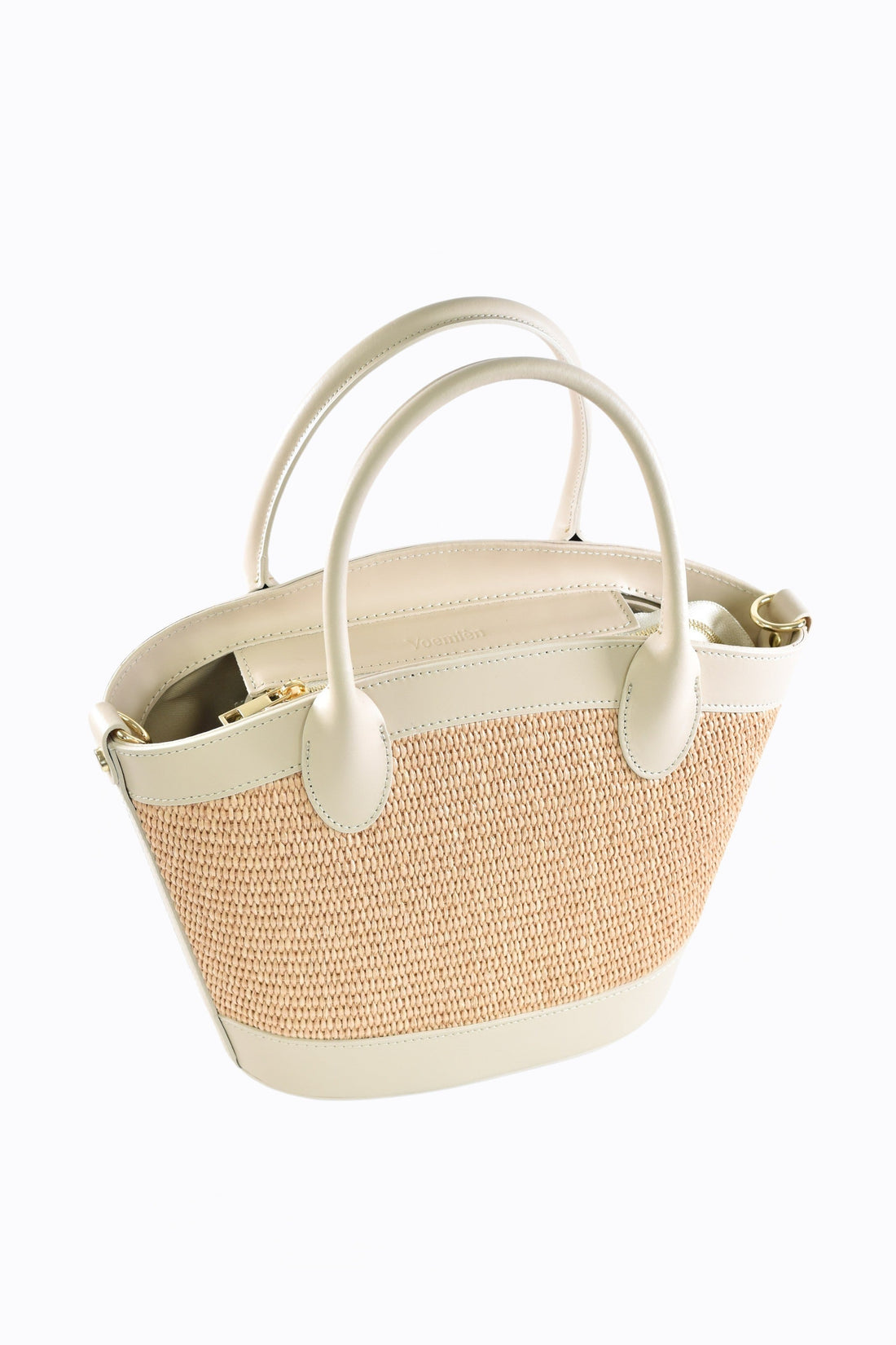 Marise Bag in Beige Brushed Leather and Raphia