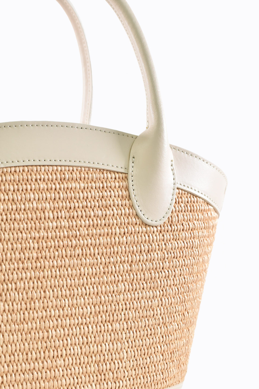 Marise Bag in Beige Brushed Leather and Raphia