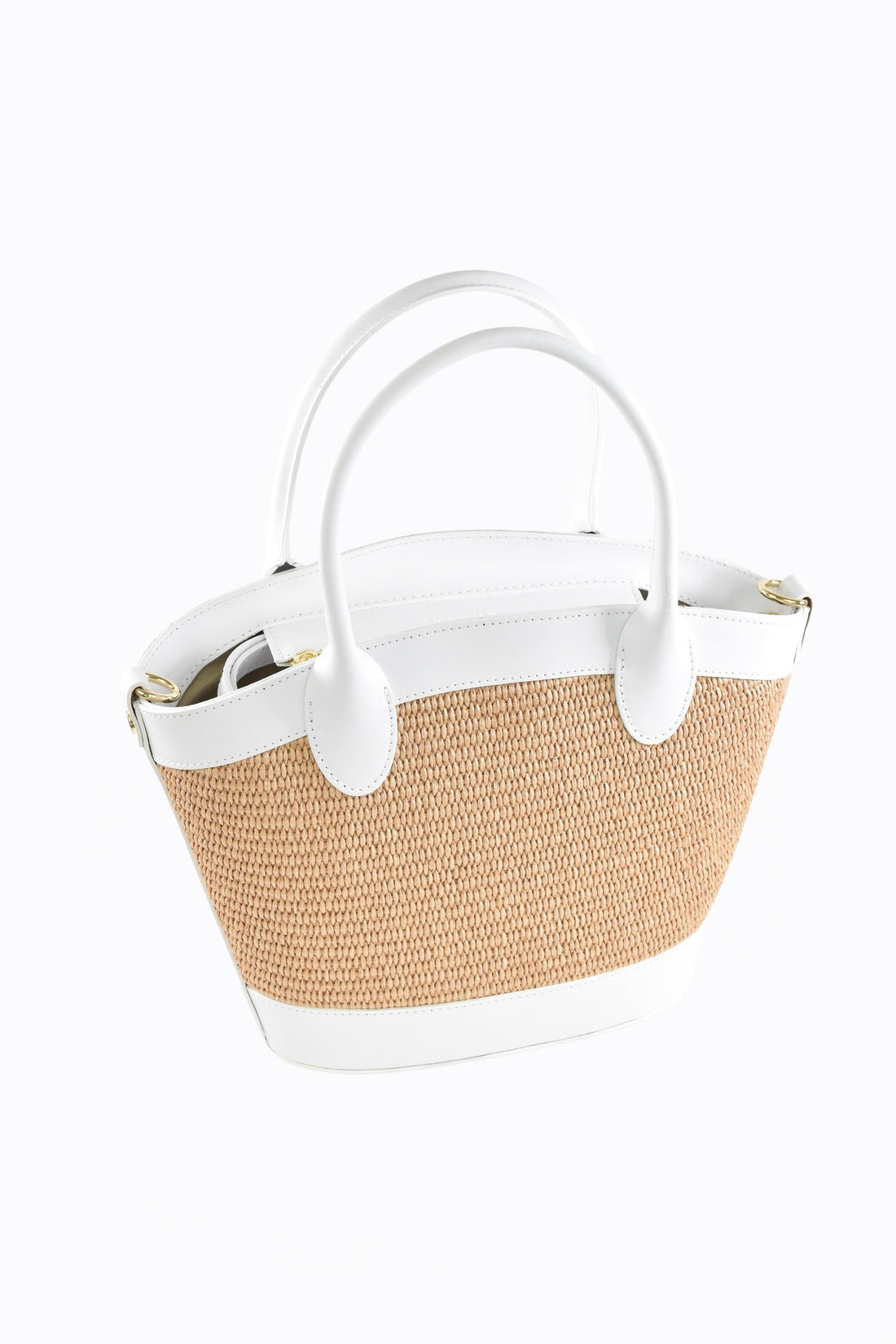 Marise Bag in White Brushed Leather and Raphia