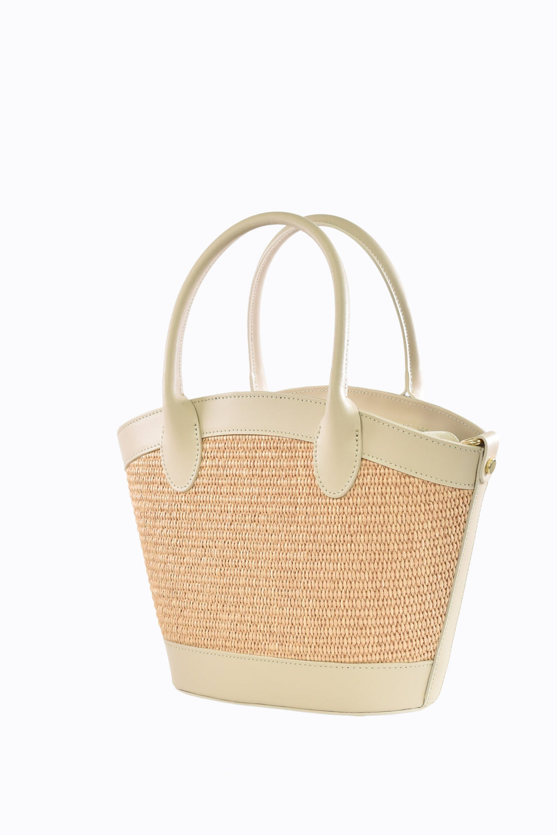 Marise Bag in Beige Brushed Leather and Raphia