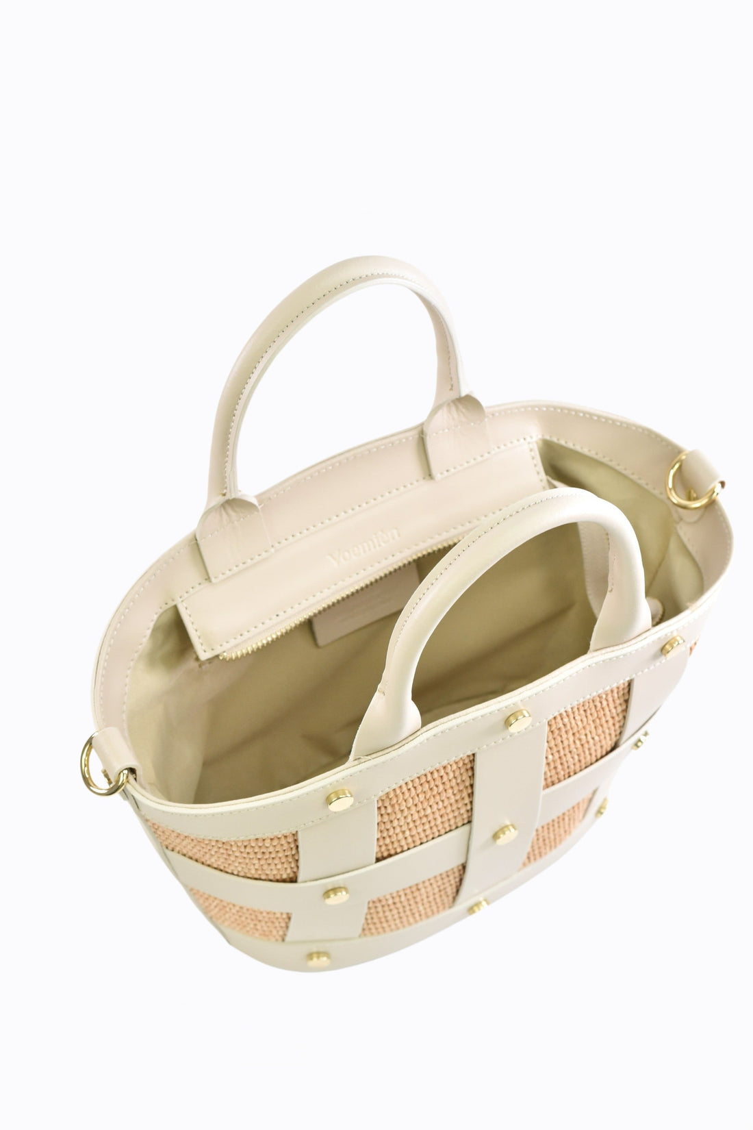 Jacqueline Bag in Beige Brushed Leather and Raphia