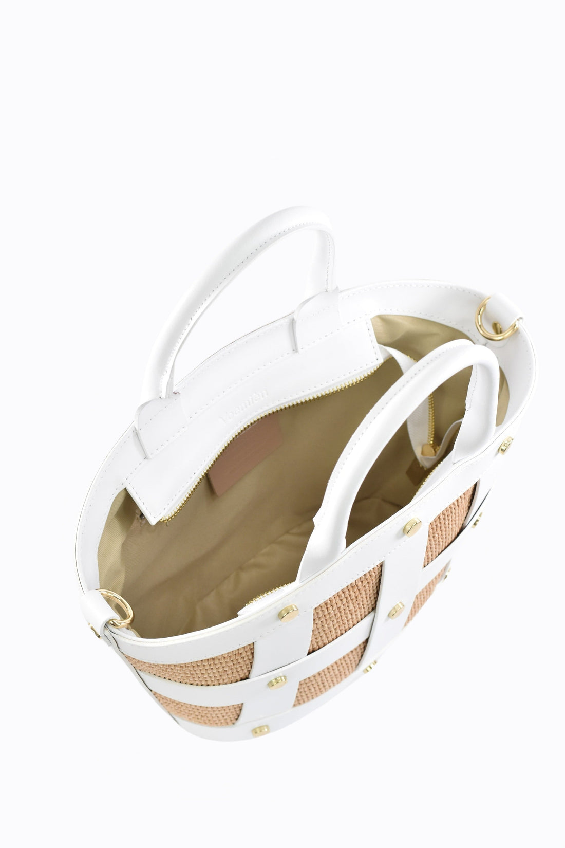 Jacqueline Bag in White Brushed Leather and Raphia
