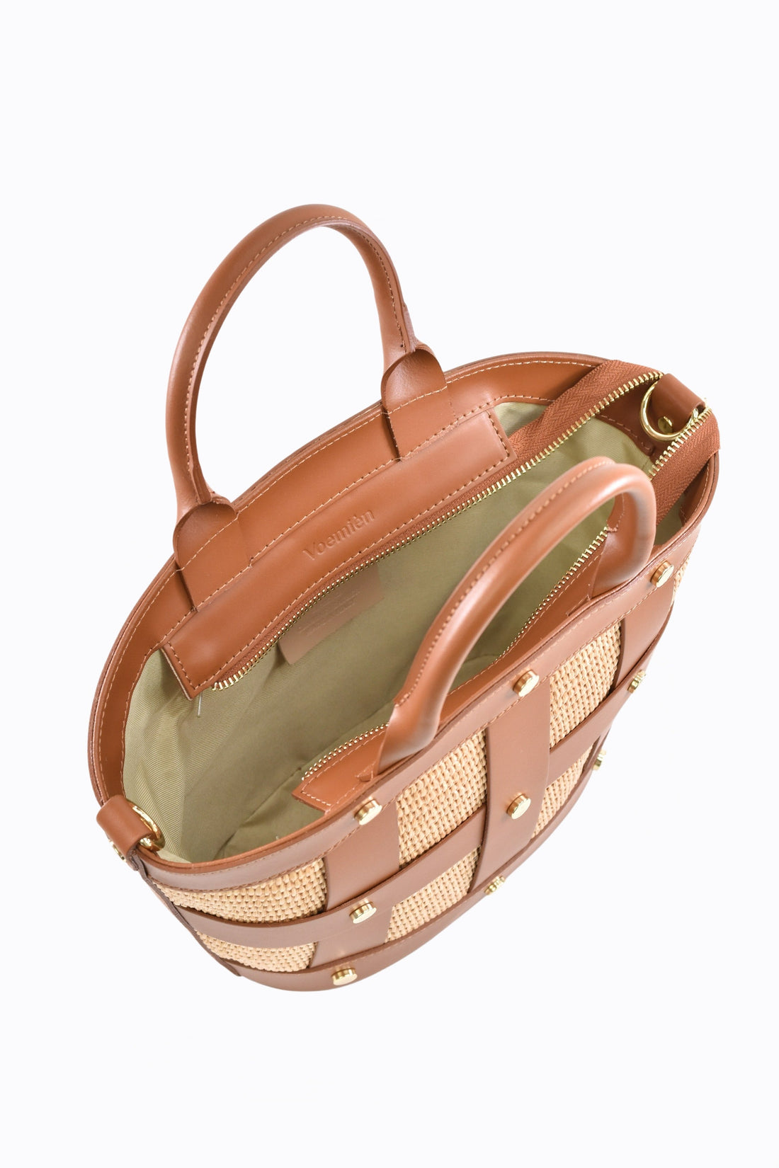 Jacqueline Bag in Tan Brushed Leather and Raphia