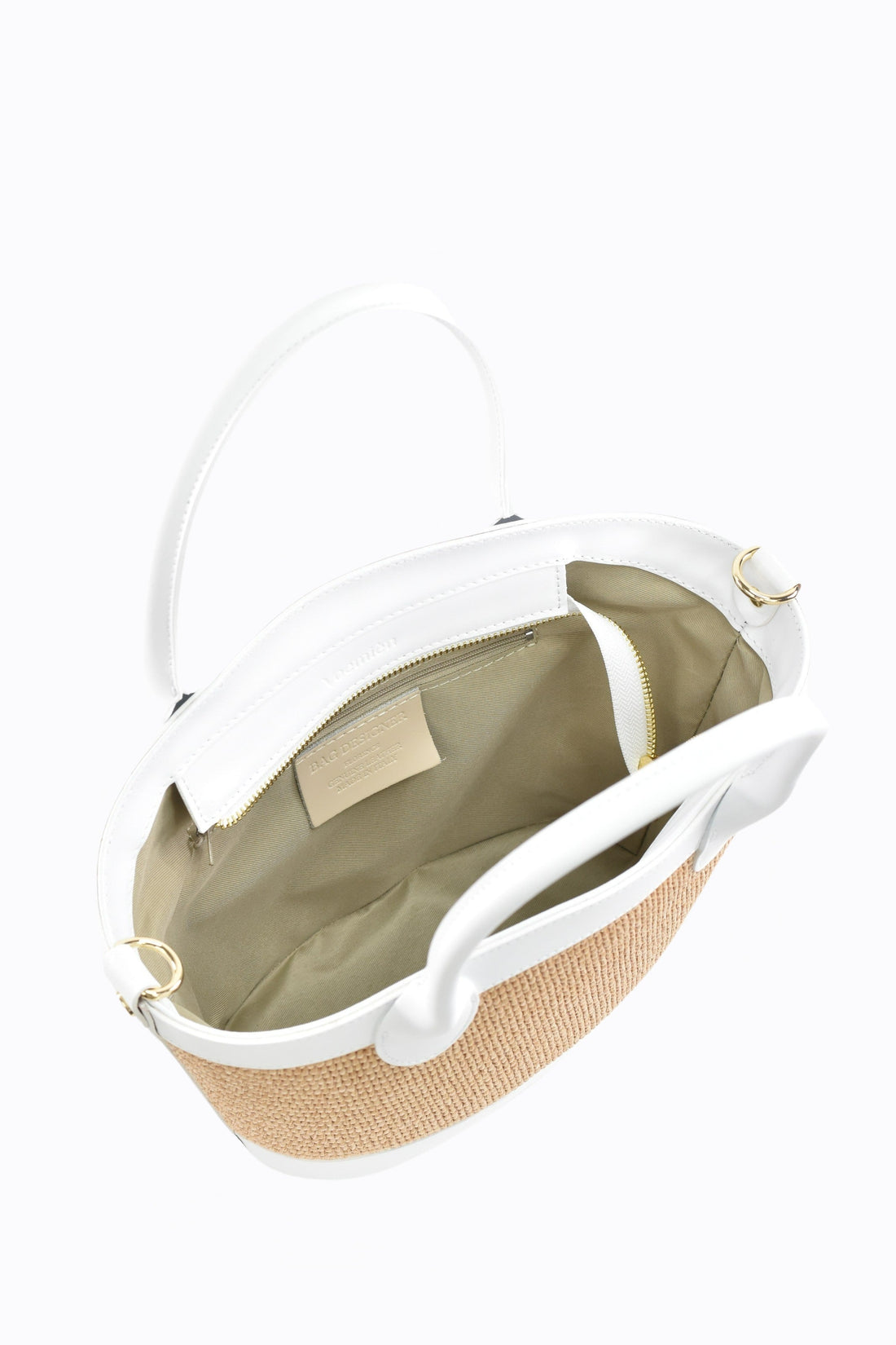 Marise Bag in White Brushed Leather and Raphia