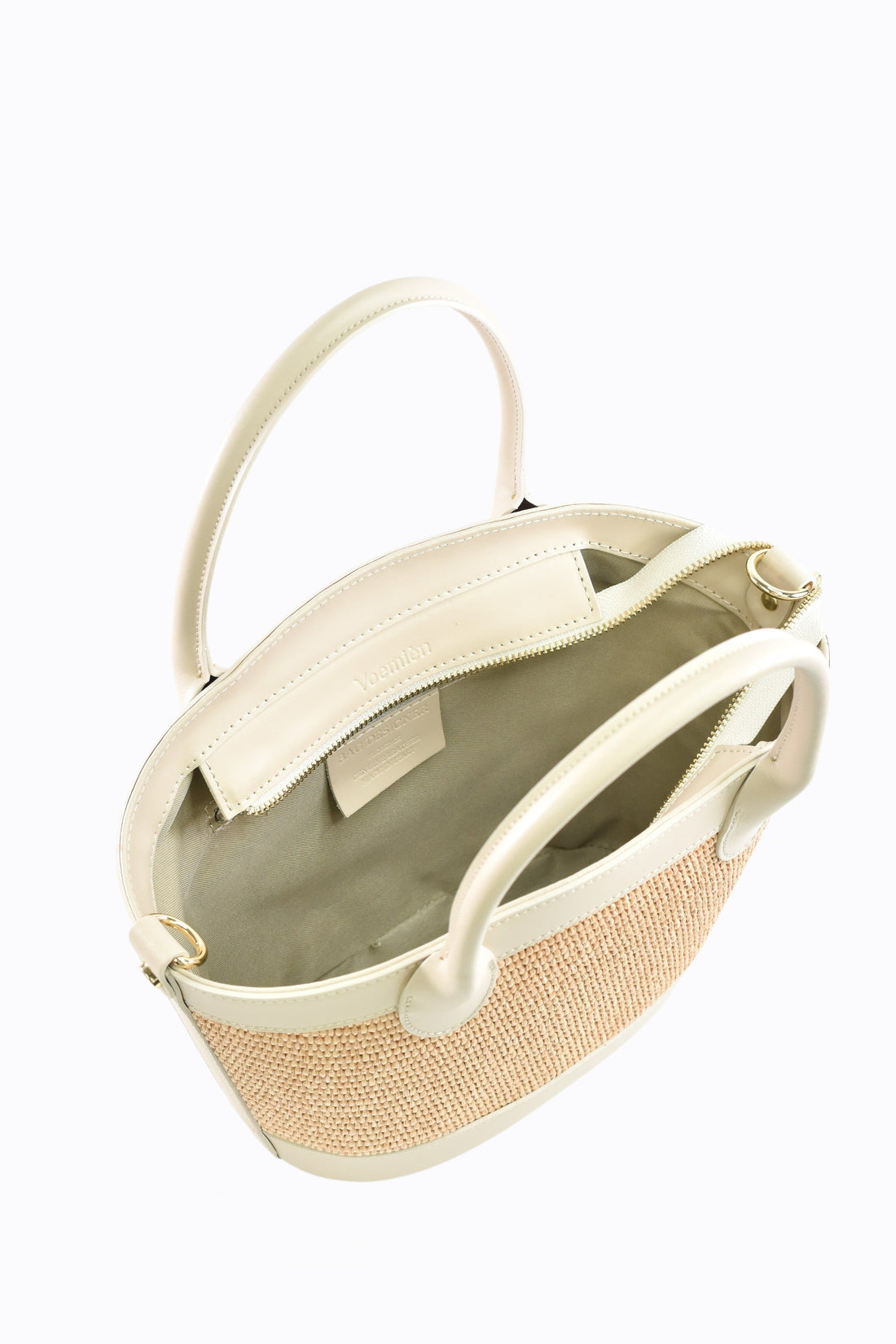 Marise Bag in Beige Brushed Leather and Raphia