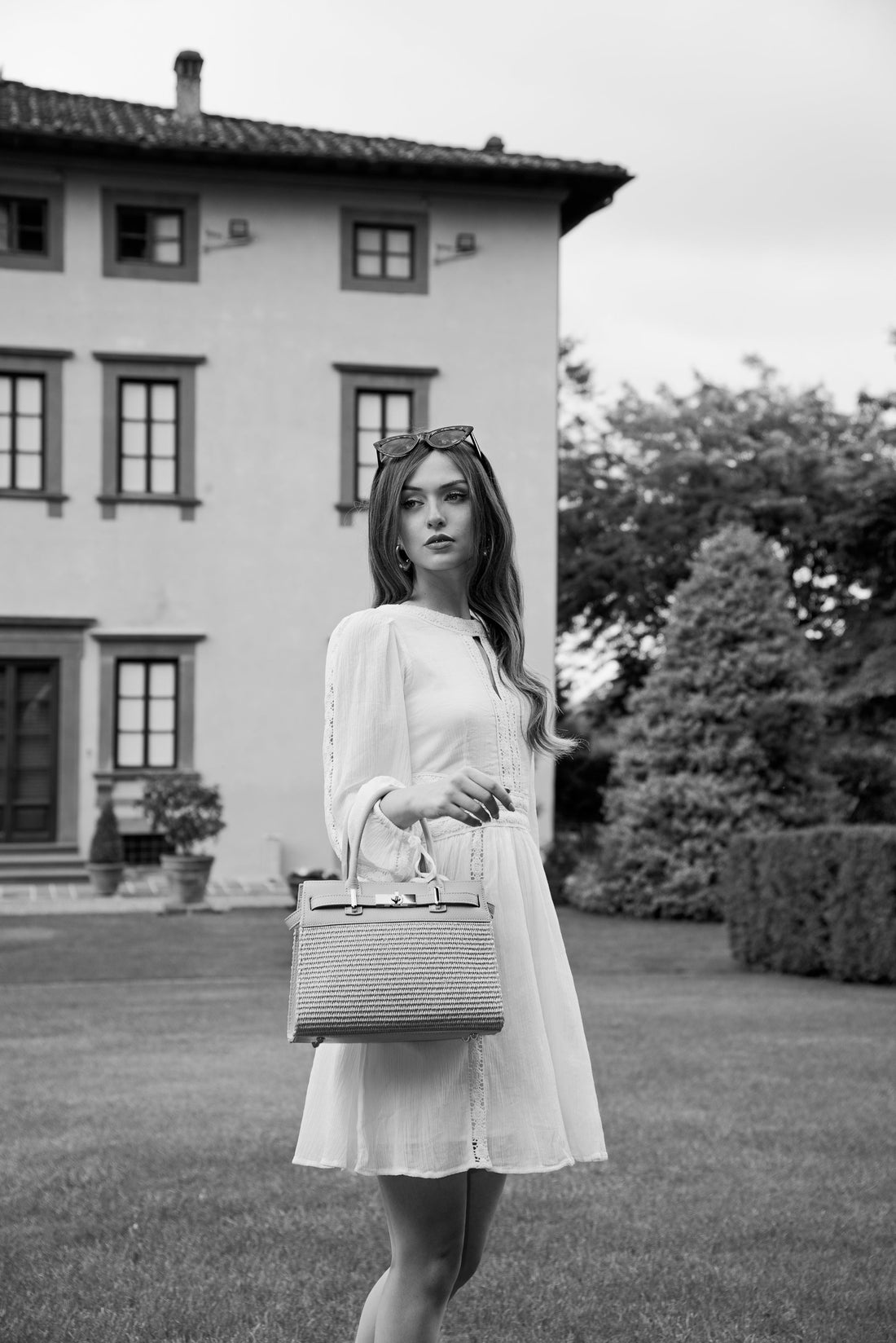 Grace Bag in Tan Leather and Raphia
