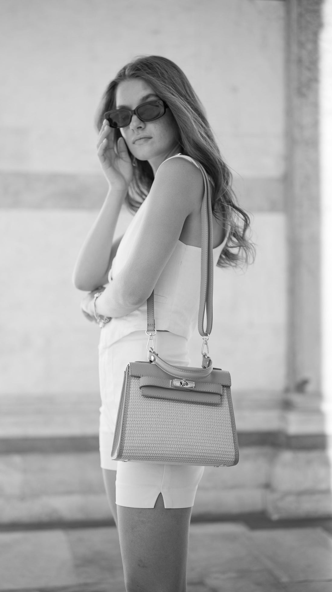 Borsa Freydis in pelle Dollaro e Rafia Bianca