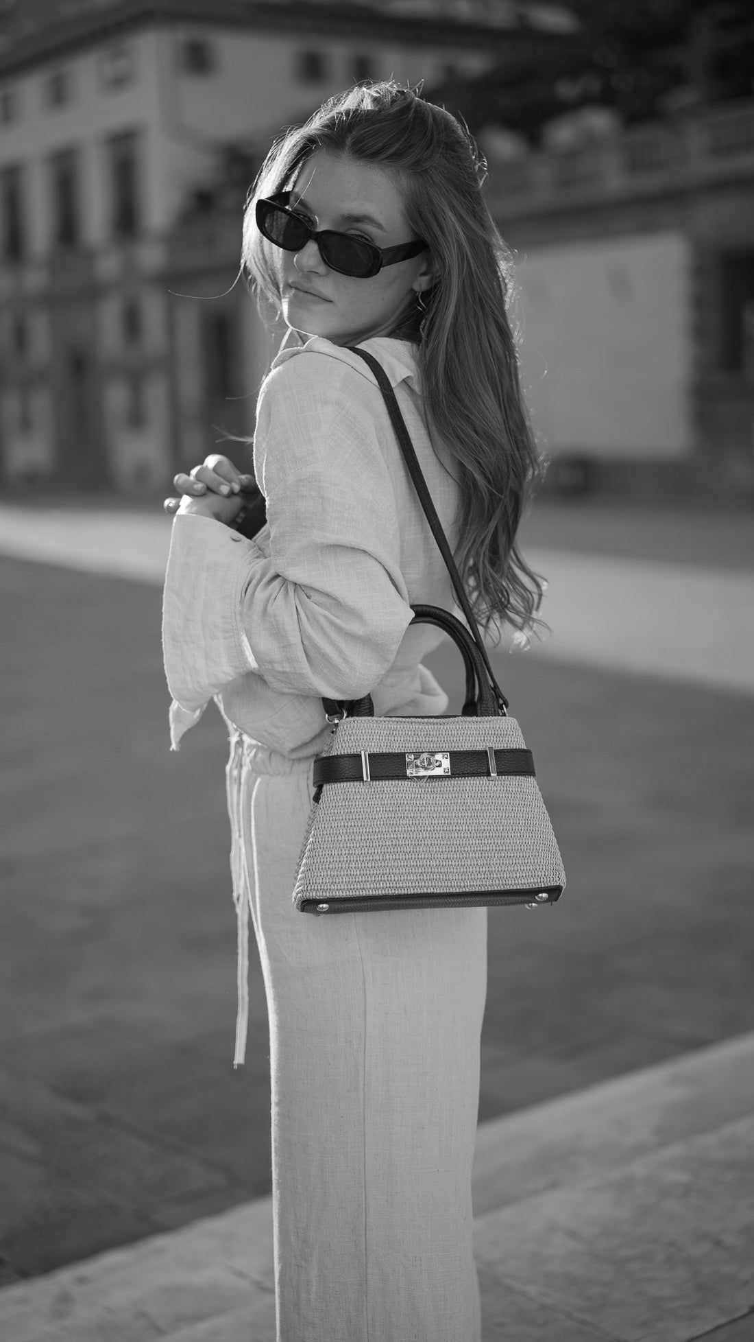 Elysia Bag in White Leather and Raphia