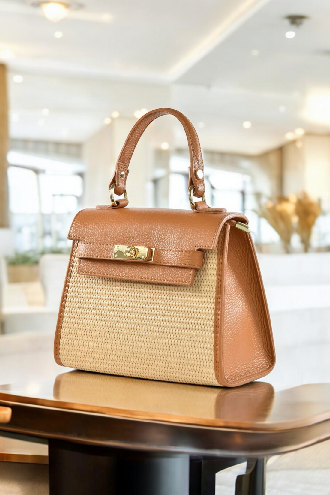 Borsa Freydis in pelle Dollaro e Rafia Cuoio
