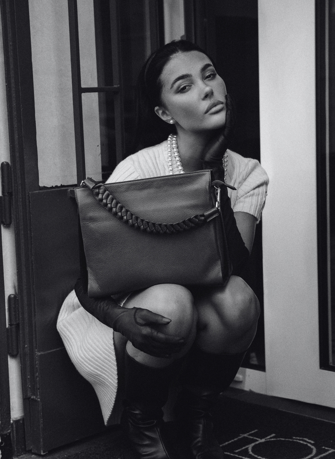 Beige Dollaro Leather Braid Bag