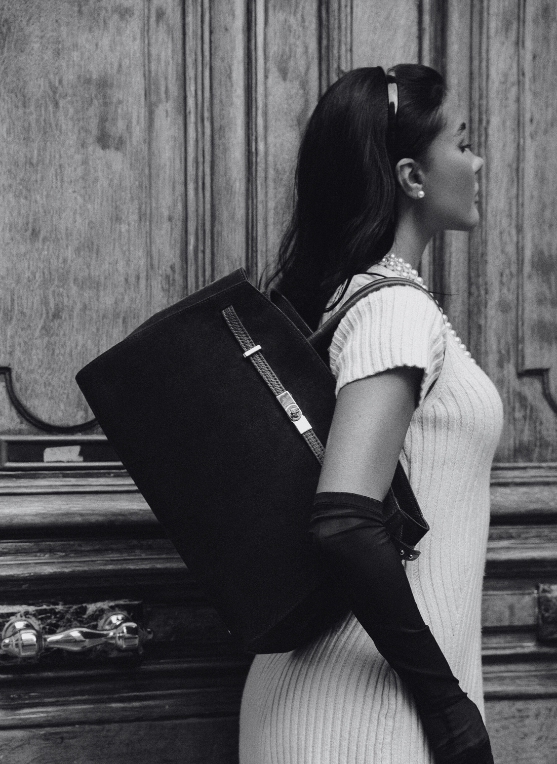Driade Bag in Taupe Suede and Dollar Leather